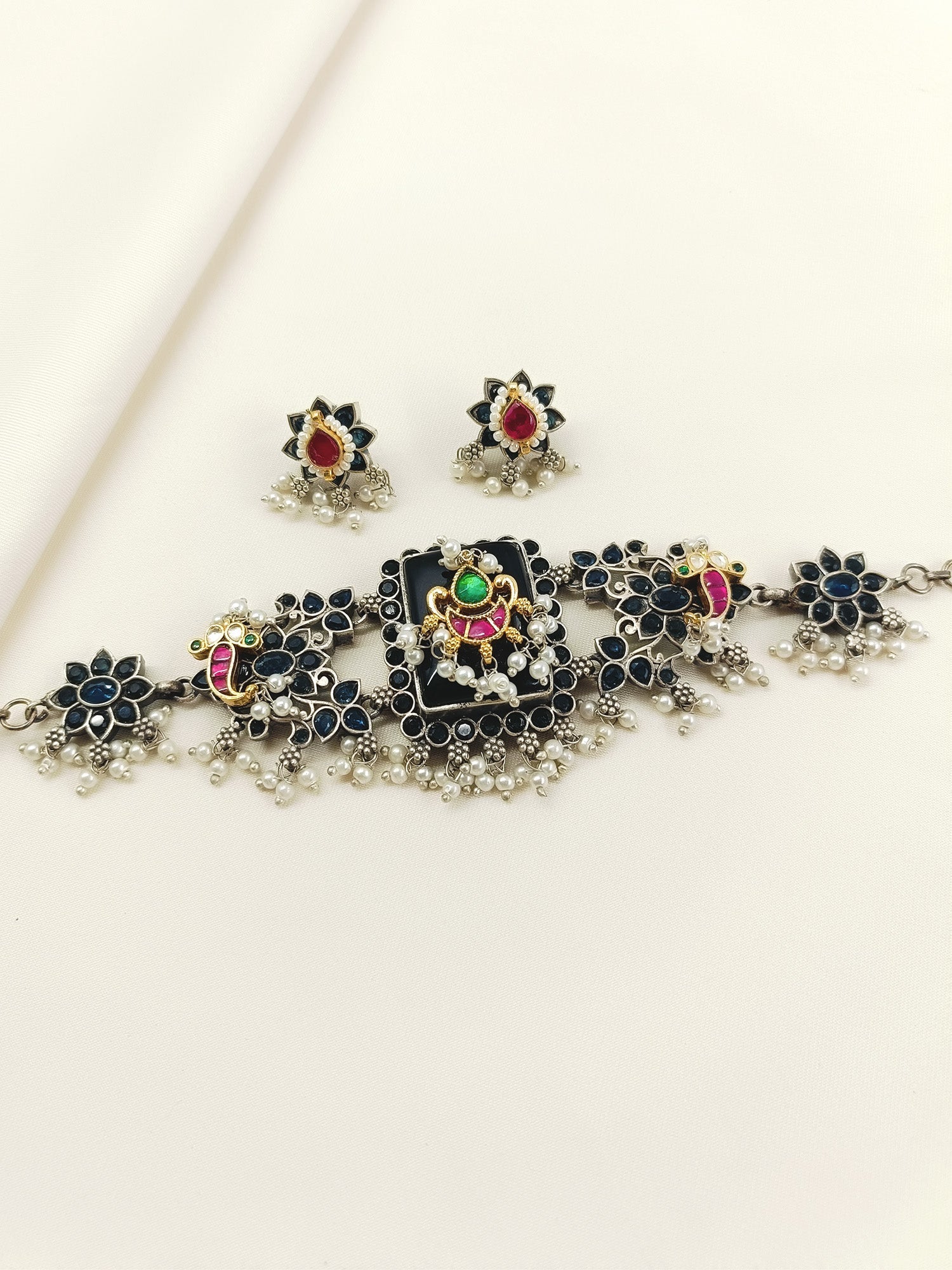 Laviza Blue Oxidized Choker Set