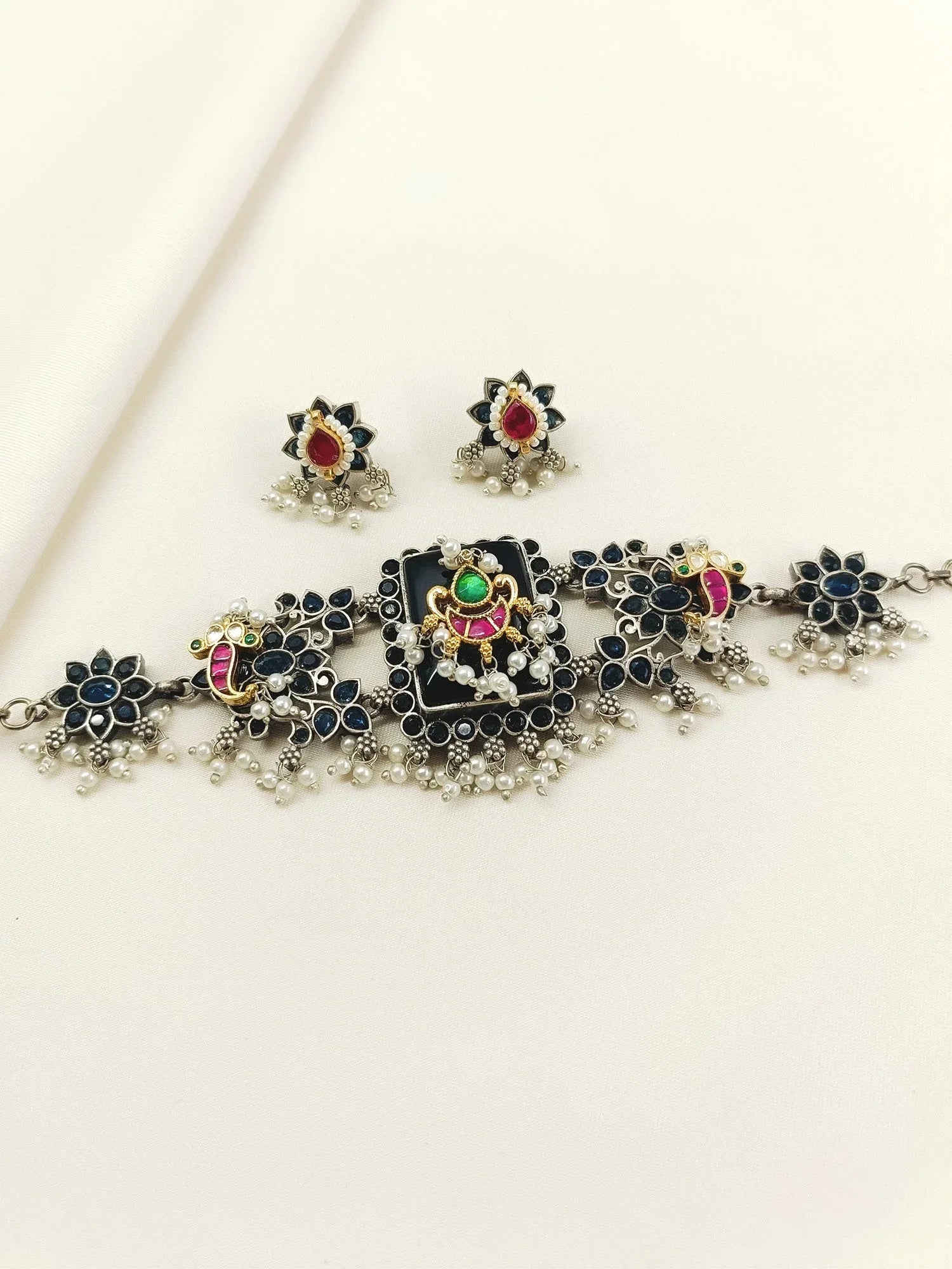 Laviza Blue Oxidized Choker Set