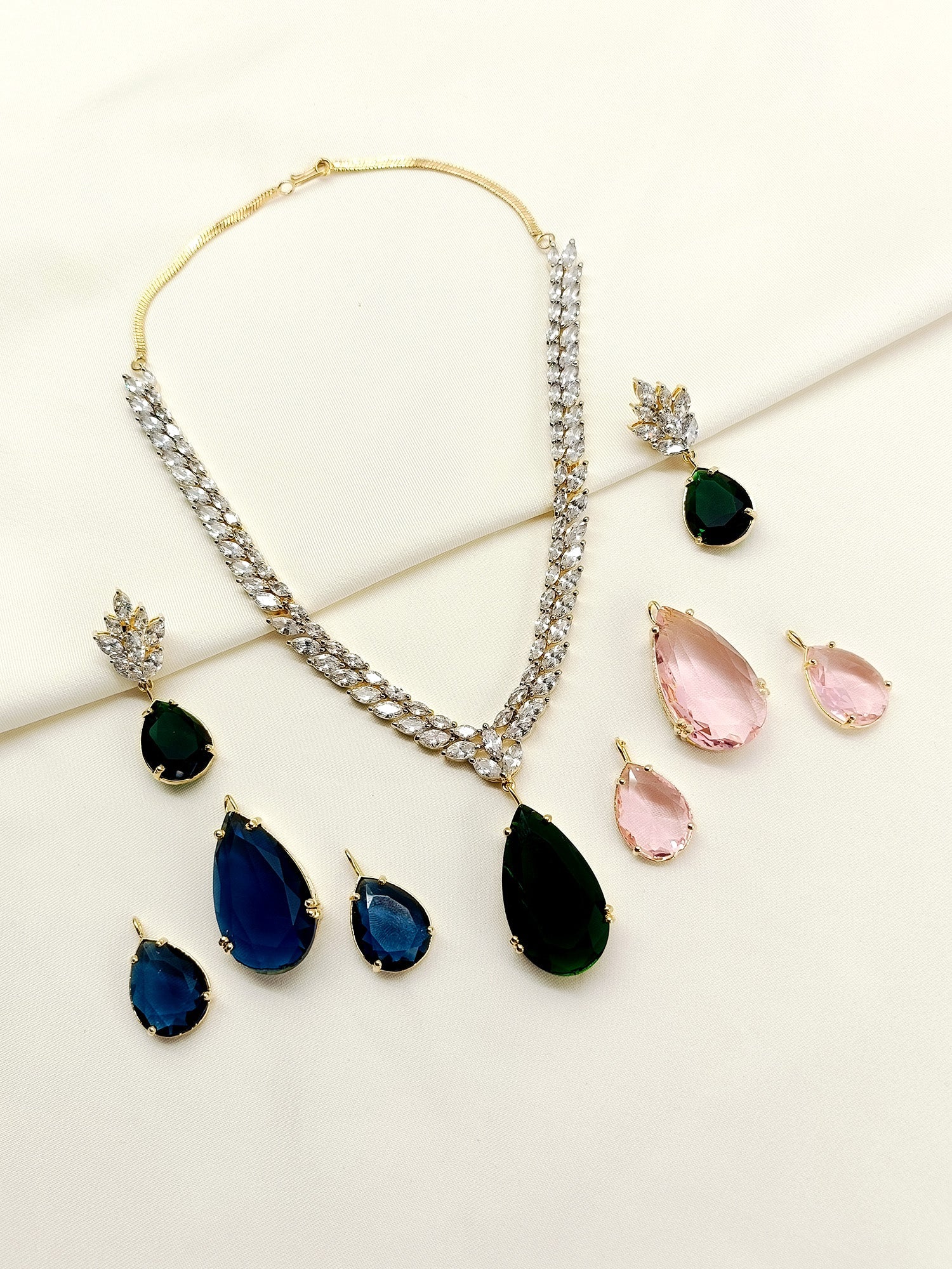 Tinsley Multi Colour American Diamond Necklace Set - qivii