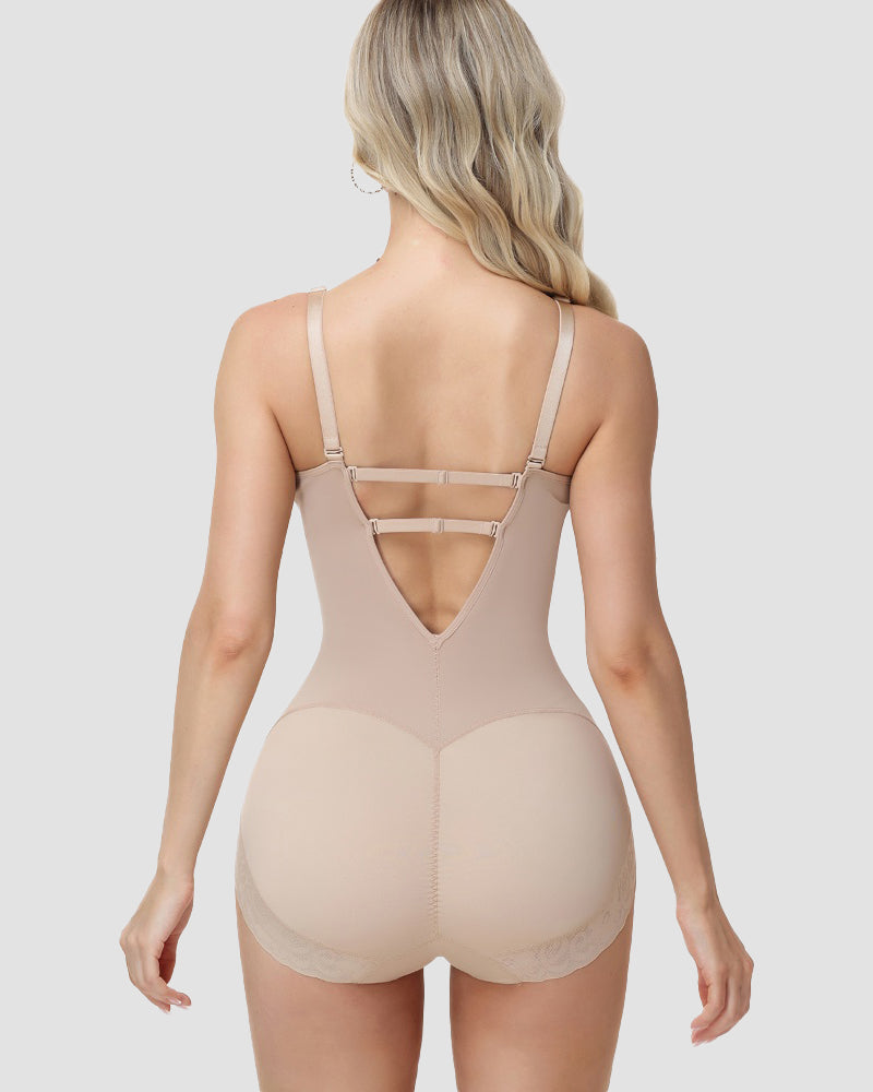 Shapshe® Lace Trimmed Built In Bra Tummy Tuck Shapewear Bodysuit