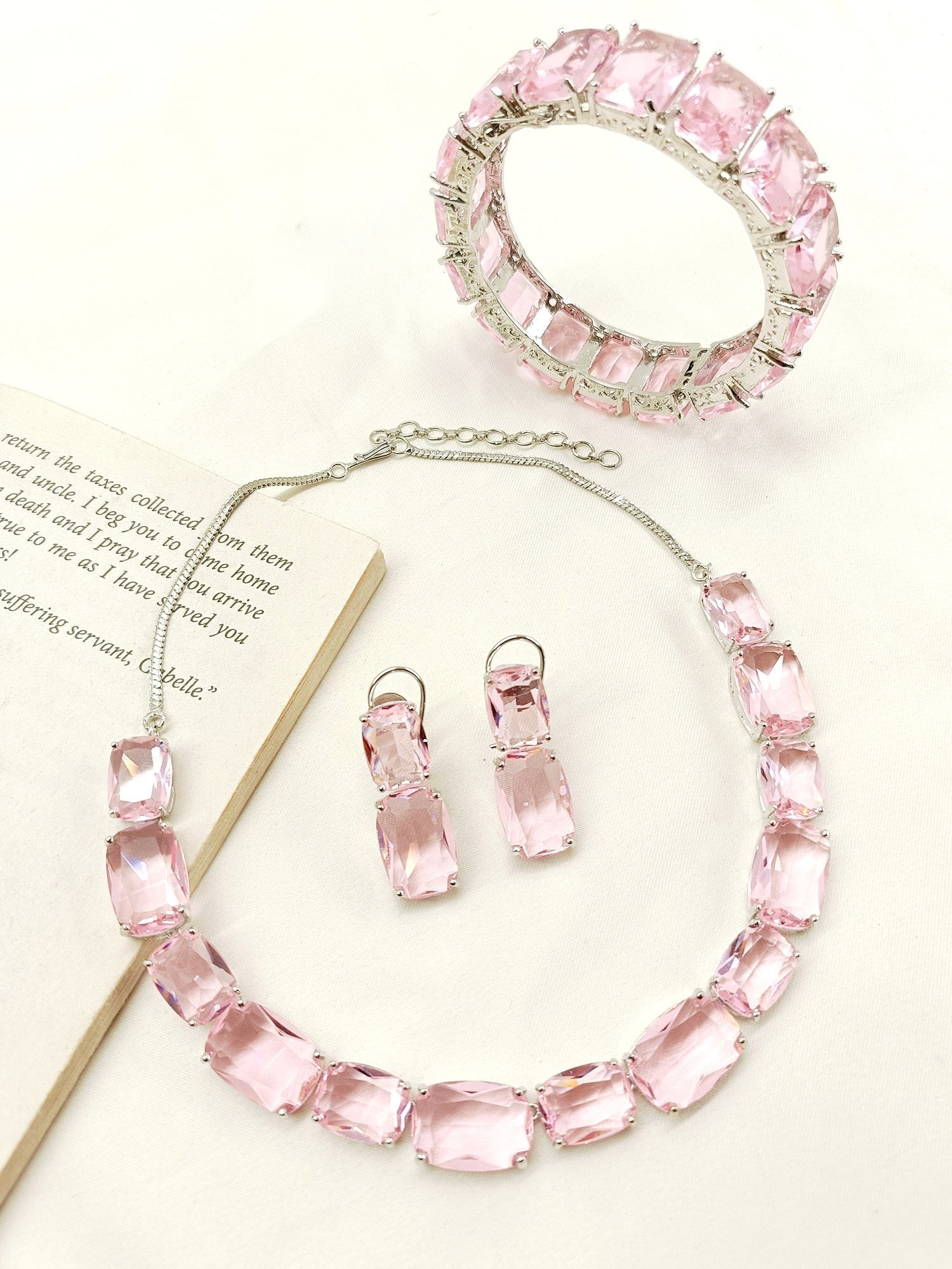 Virshti Pink Swarovski Stone Combo Set - qivii