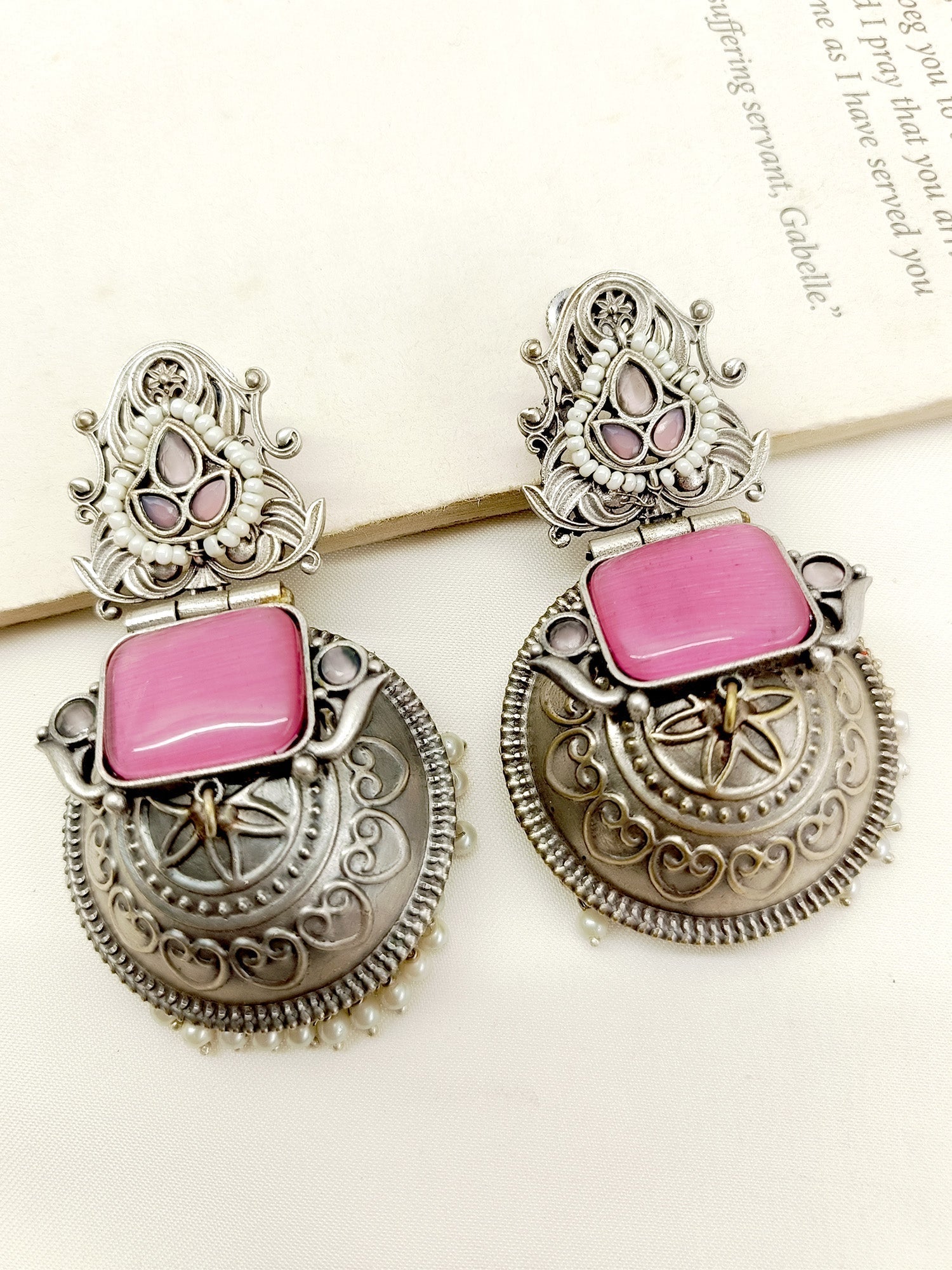 Sonu Pink Oxidized Jhumki - qivii