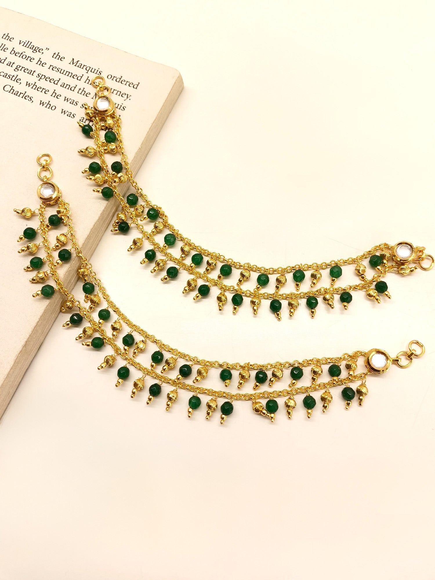 Aliza Green Gold Plated Ear Chain - qivii