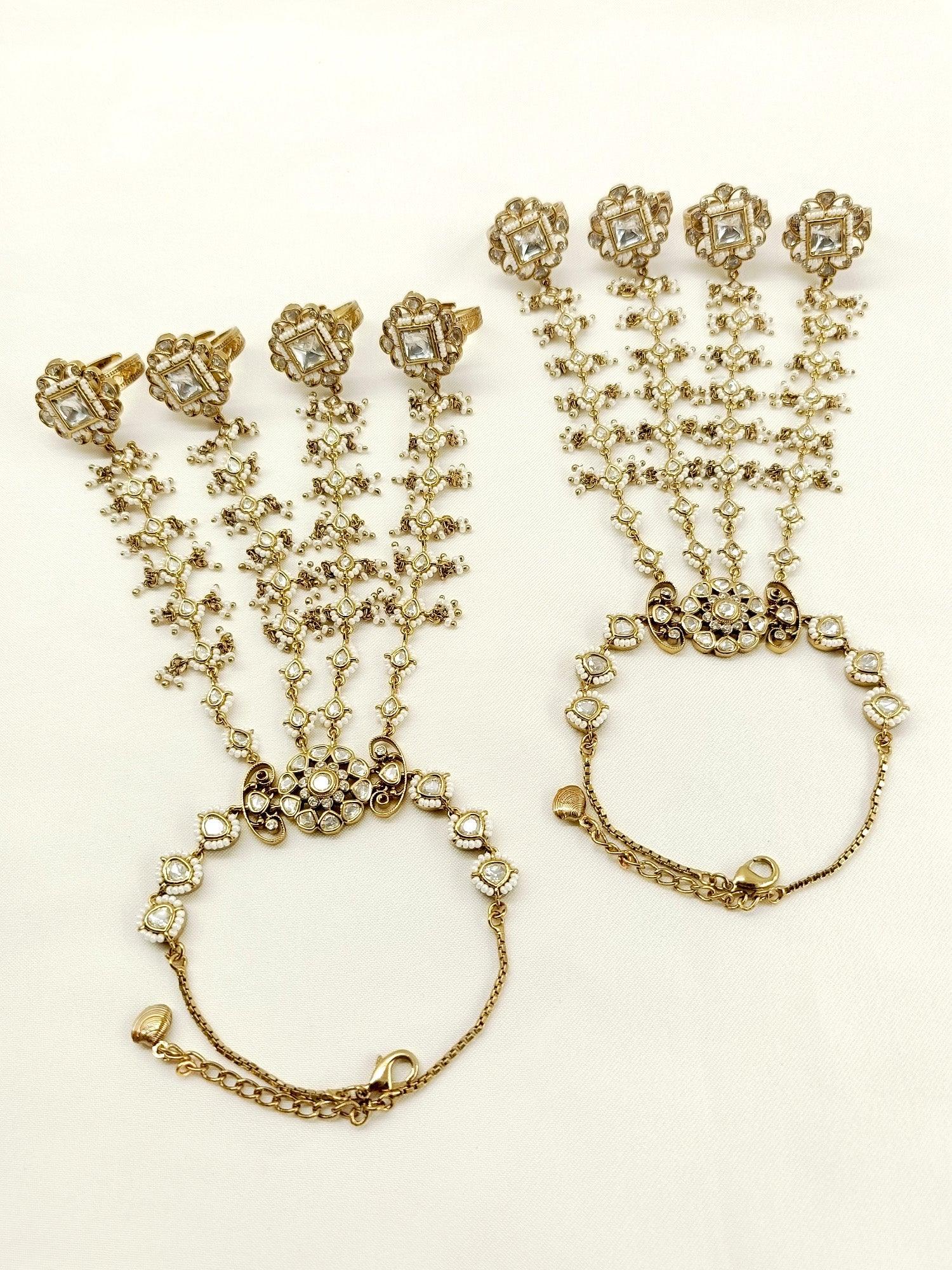 Trisha White Kundan Hathphool Set Of 2
