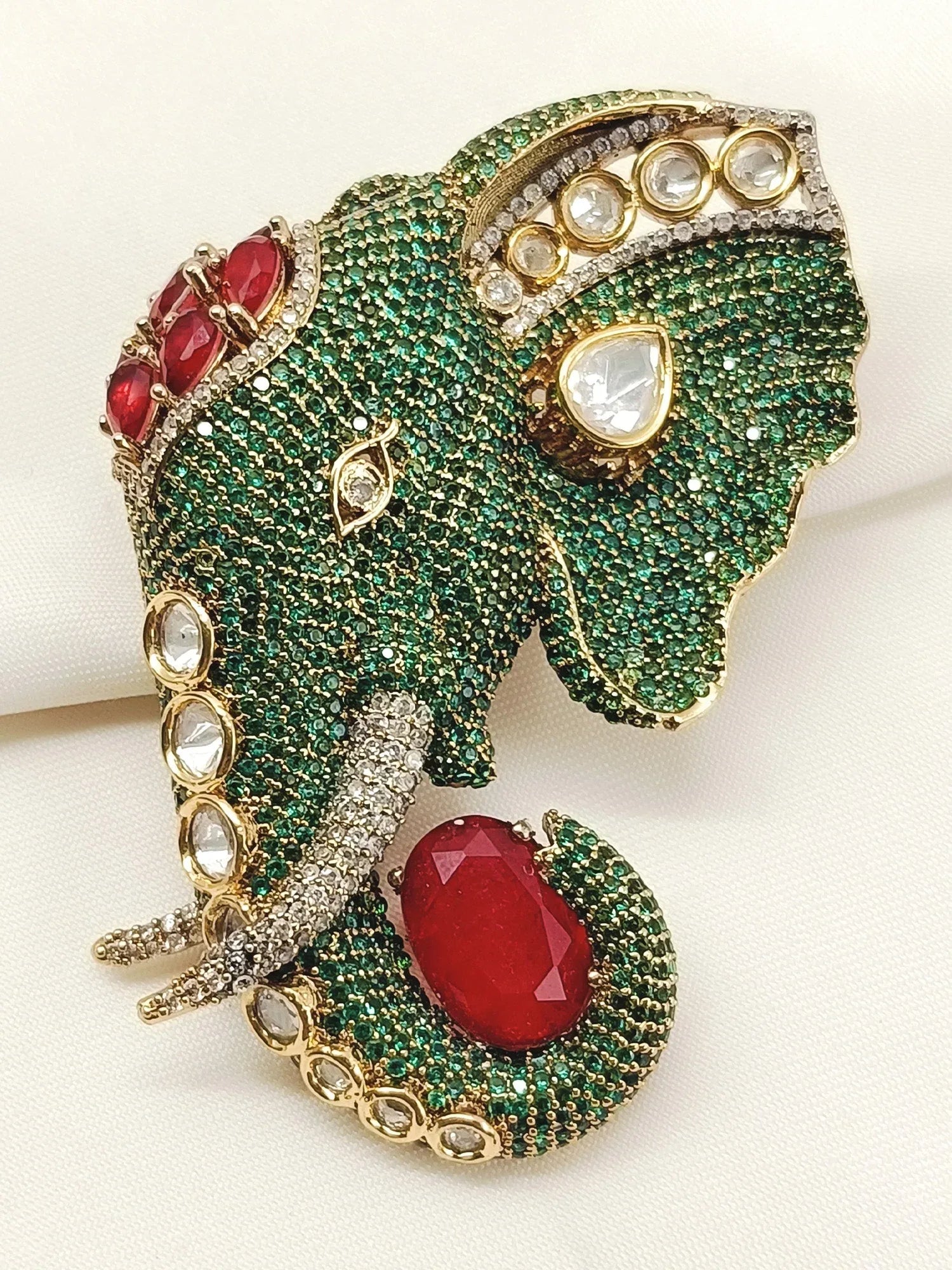 Rahul Green Elephant Brooch