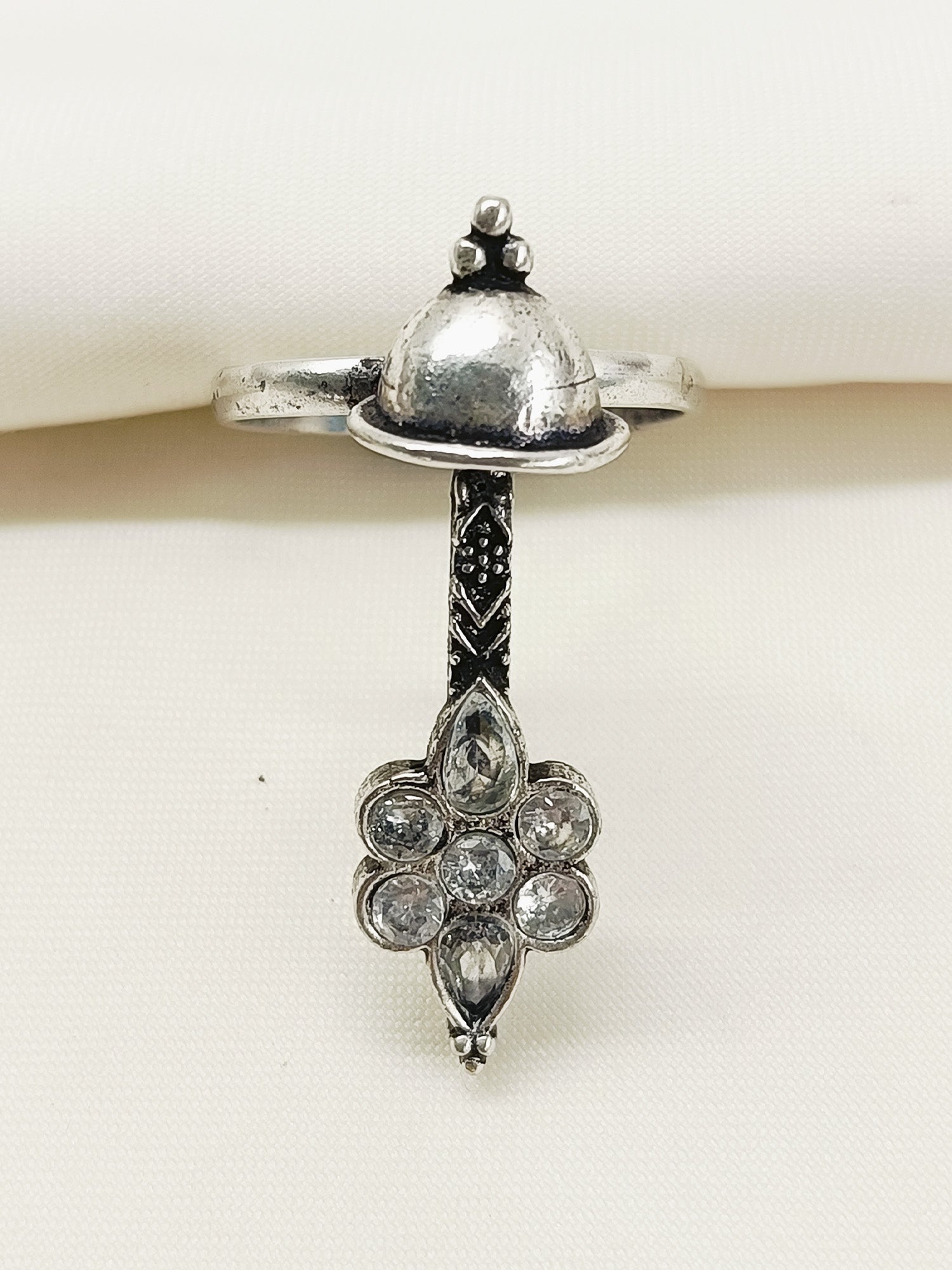 Parthika White Oxidized Finger Ring