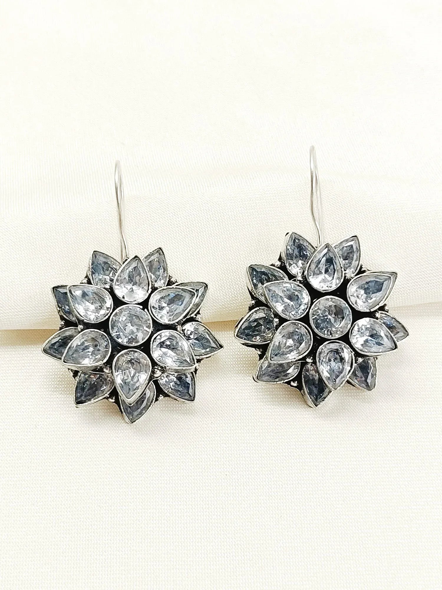 Fara White Oxidized Earring