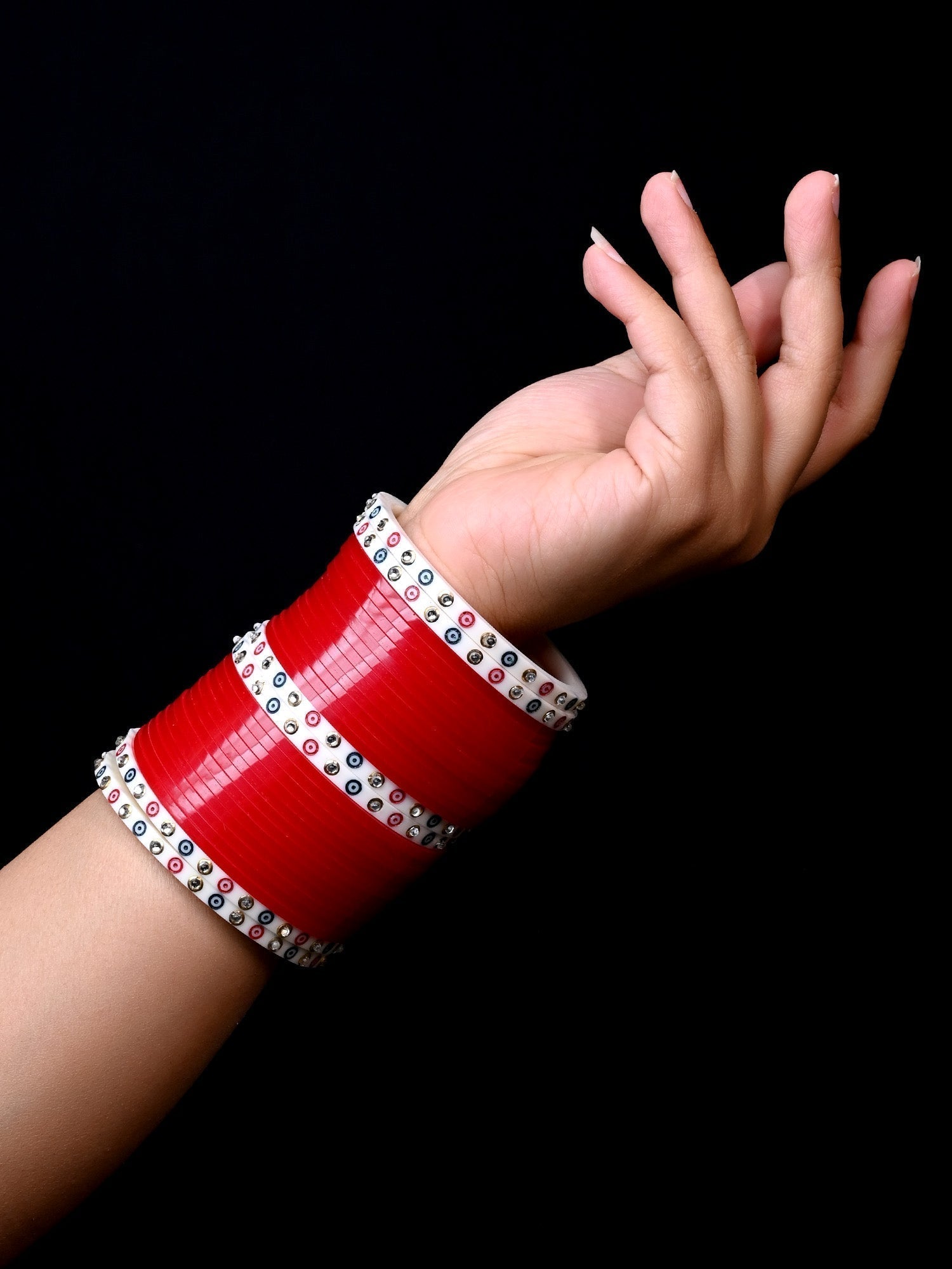 Hanisha Traditional Red And White Bangle Punjabi Chura - qivii