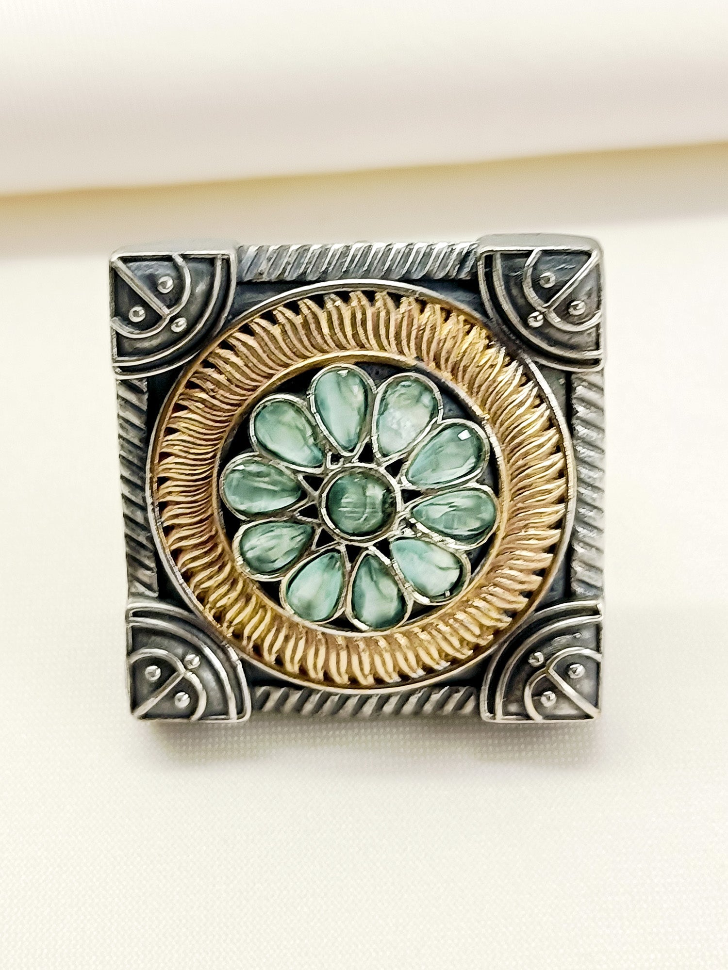 Farida Mint Green Oxidized Finger Ring