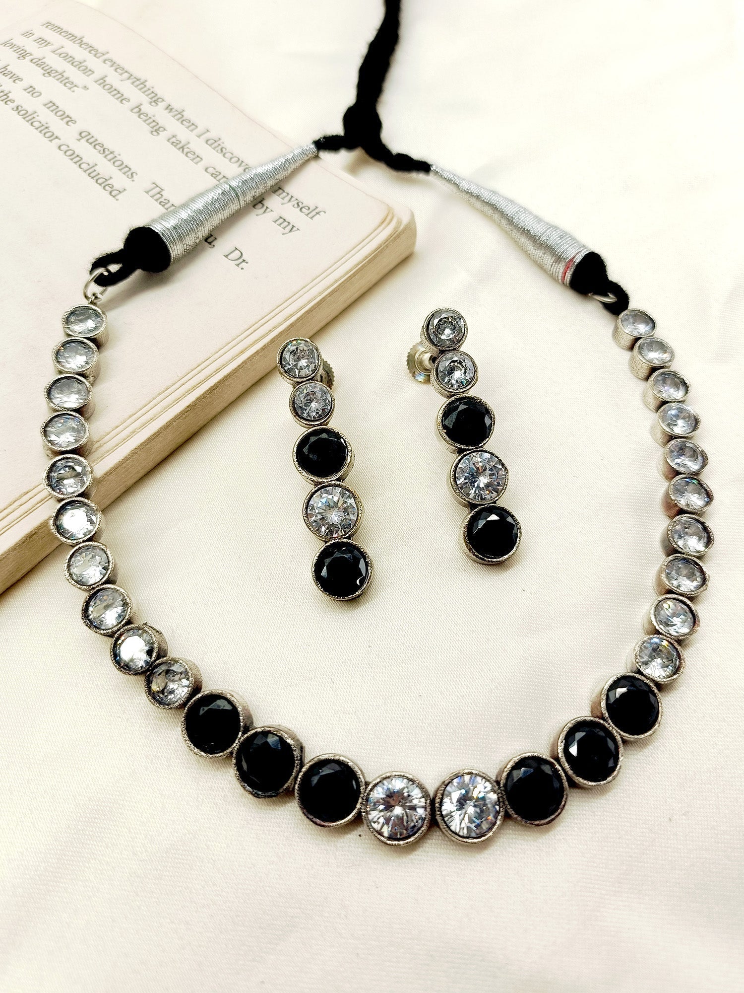 Pooja Black Oxidized Necklace Set - qivii