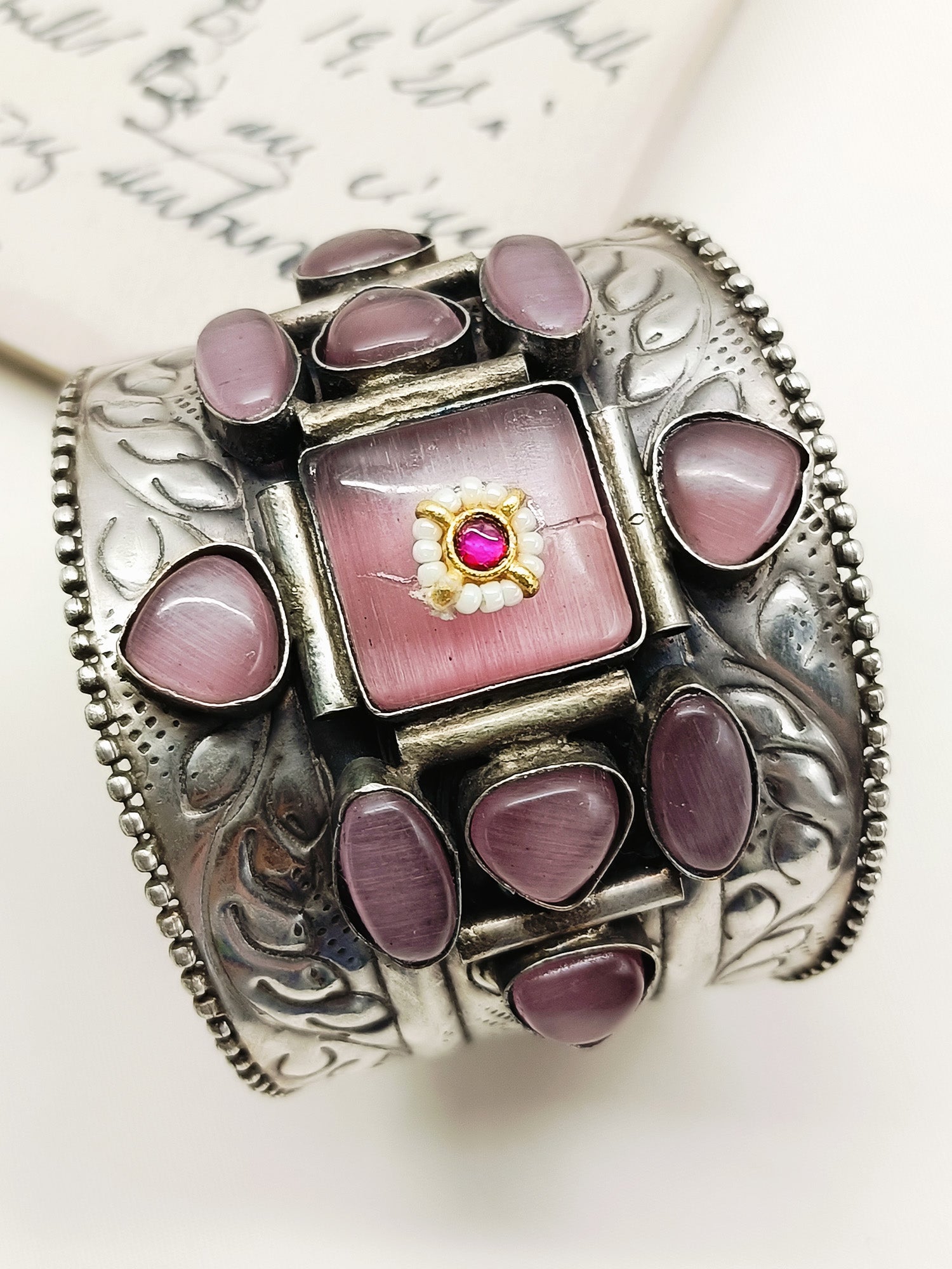 Nazia Baby Pink Oxidized Bracelet