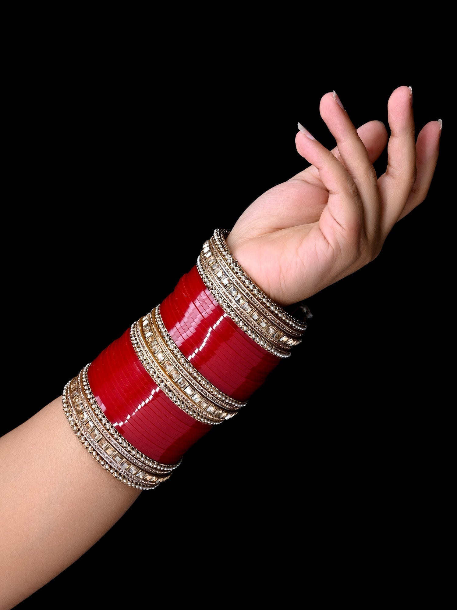 Greeshma Copper Stones Kada's Traditional Maroon Punjabi Chura - qivii