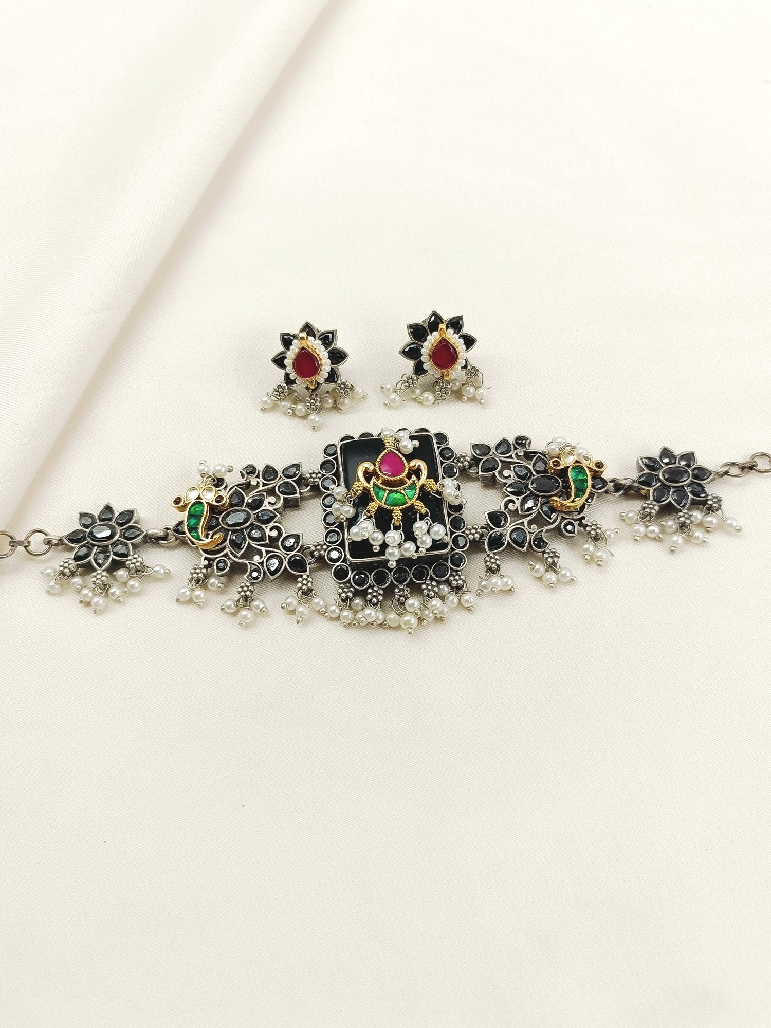 Geolina Black Oxidized Choker Set