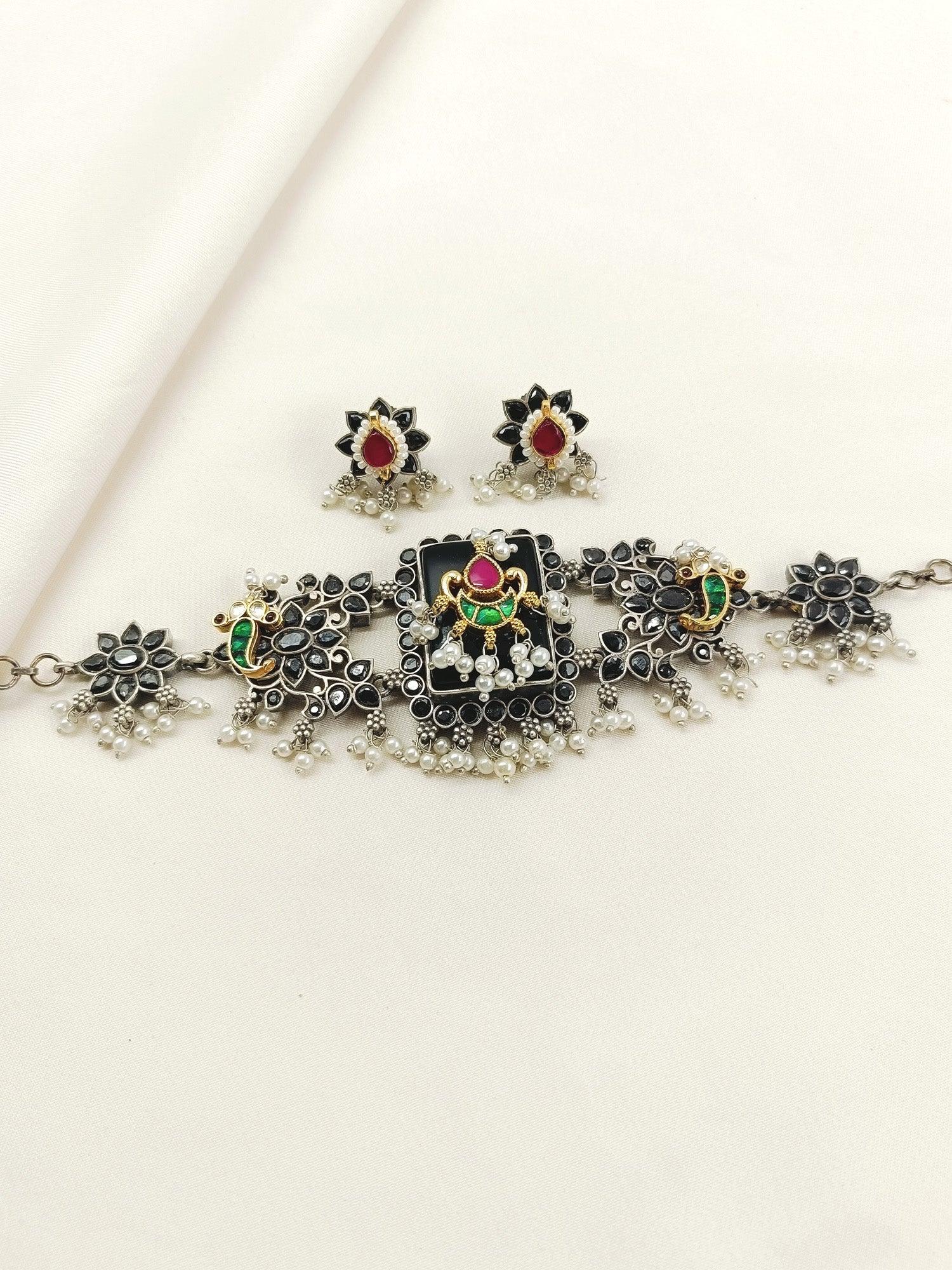 Geolina Black Oxidized Choker Set