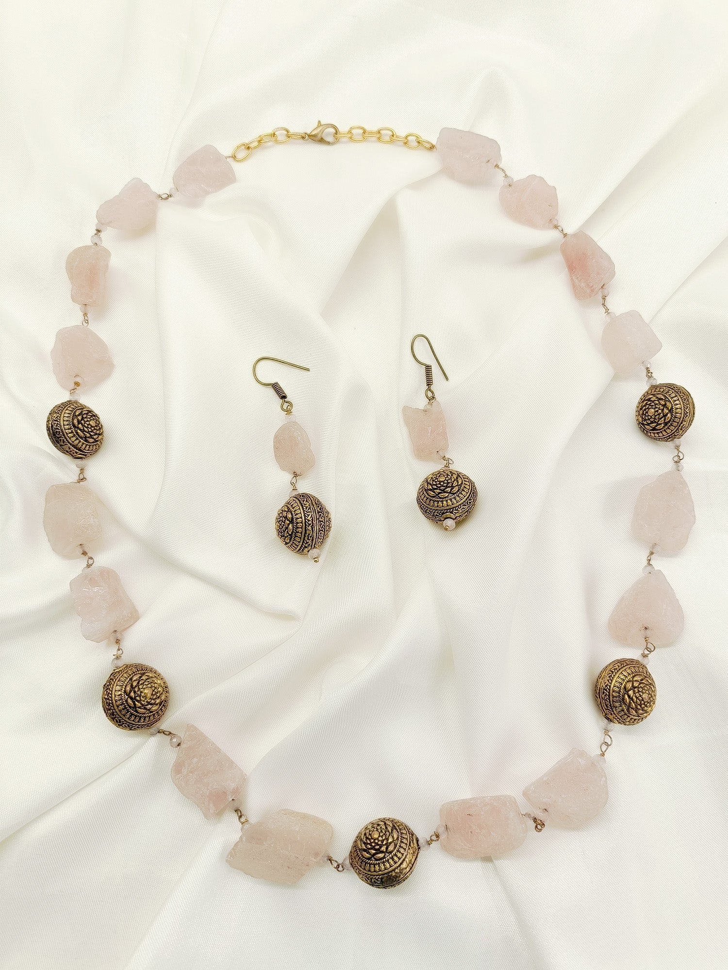 Harayan Baby Pink Natural Stone Necklace Set - qivii