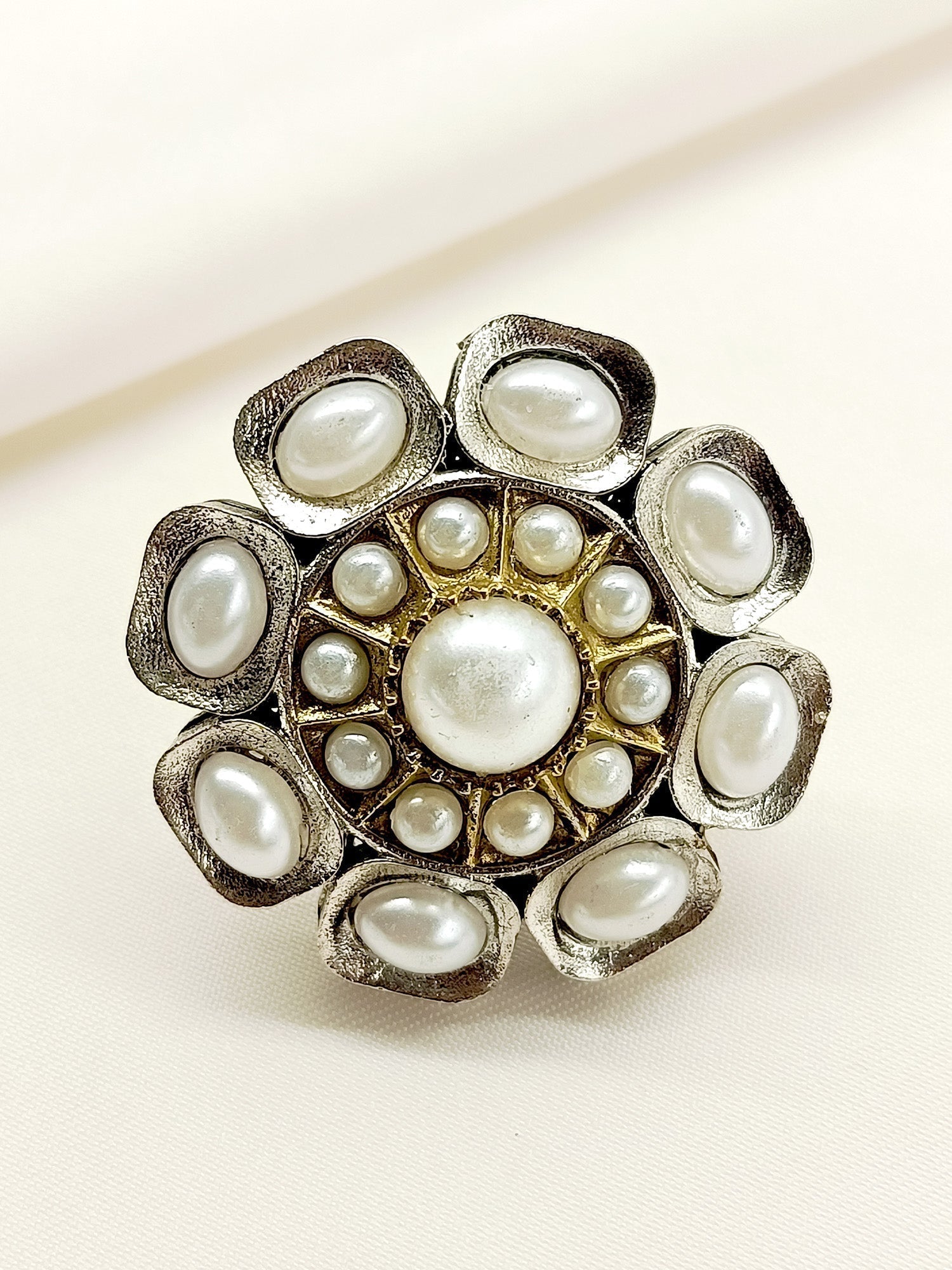 Shruti White Oxidized Finger Ring - qivii