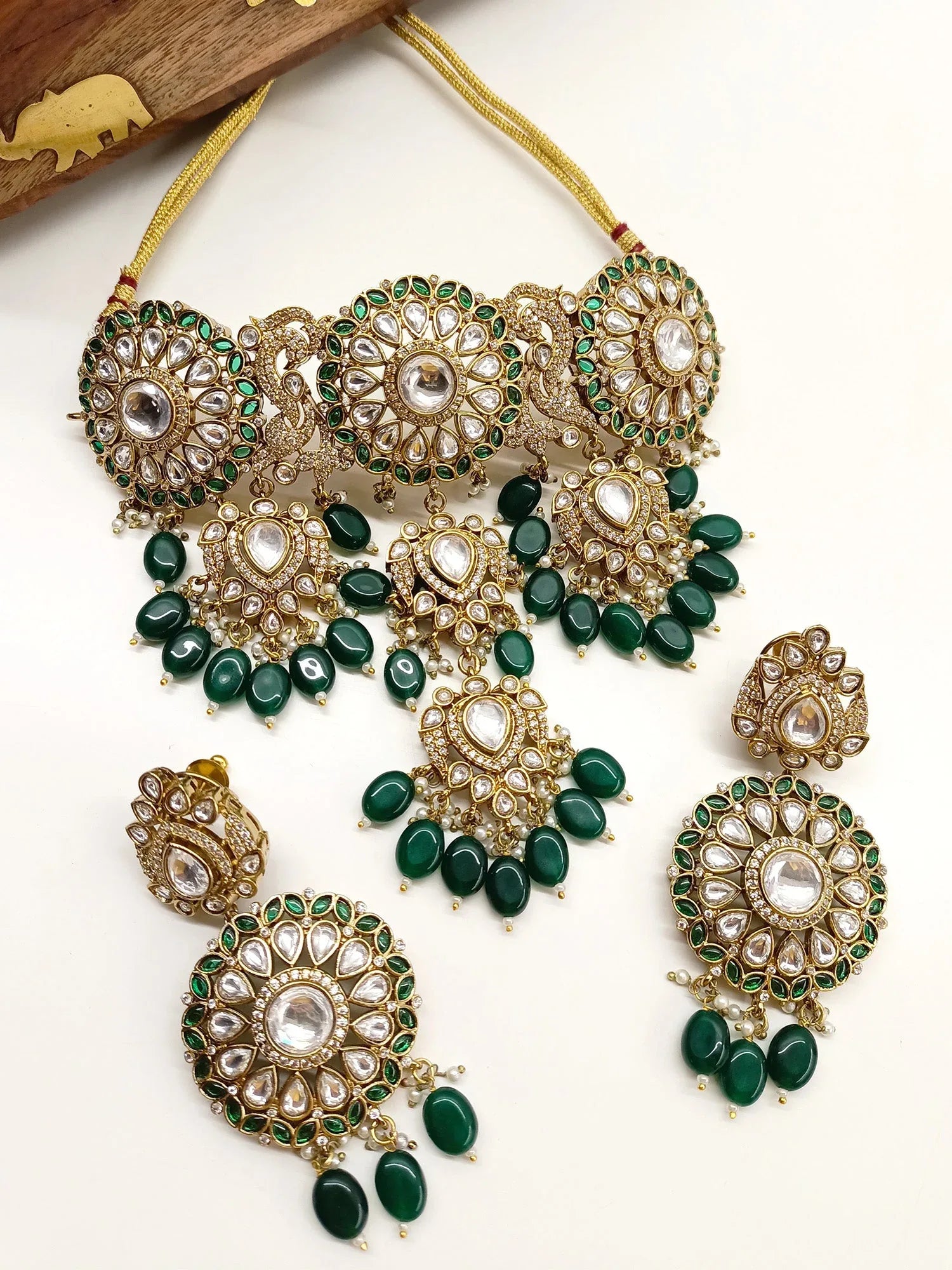 Rimsha Green Kundan Polki Choker Set