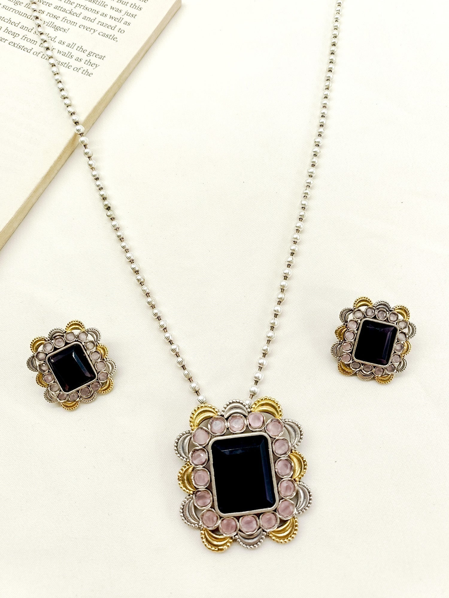 Zandra Purple Oxidized Pendant Set - qivii