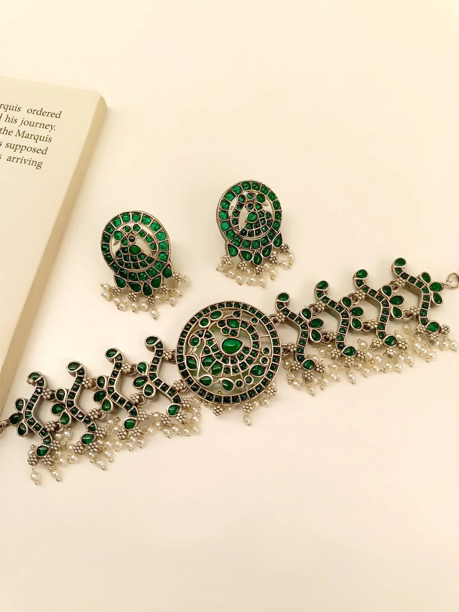 Sharnya Green Oxidized Choker Set