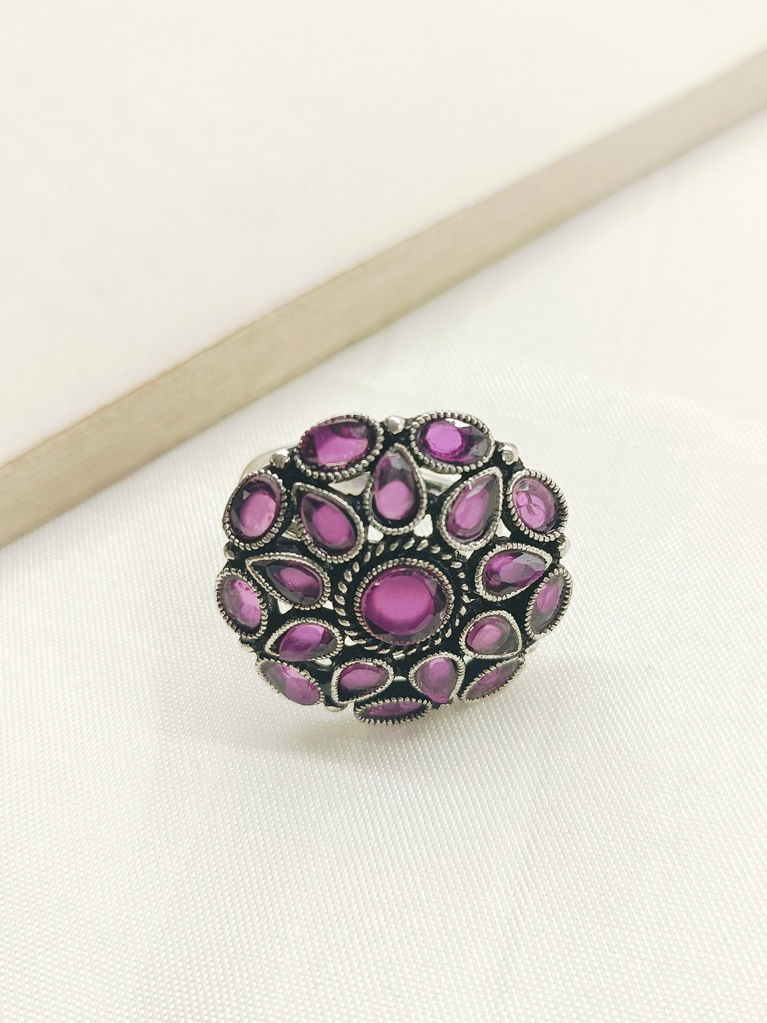Roshni Rose Pink Oxidized Finger Ring - qivii