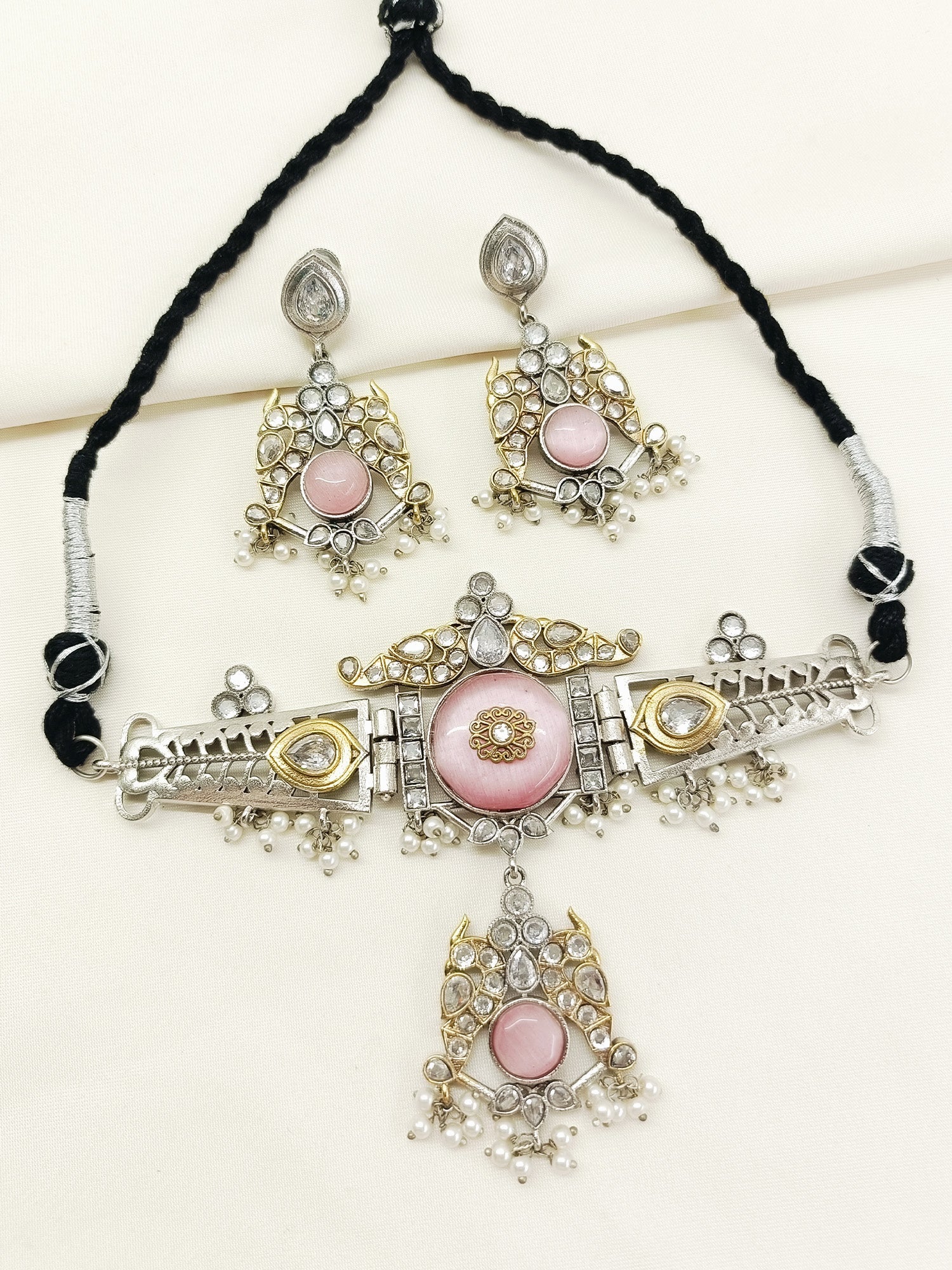 Vienna Pink Oxidized Choker Set