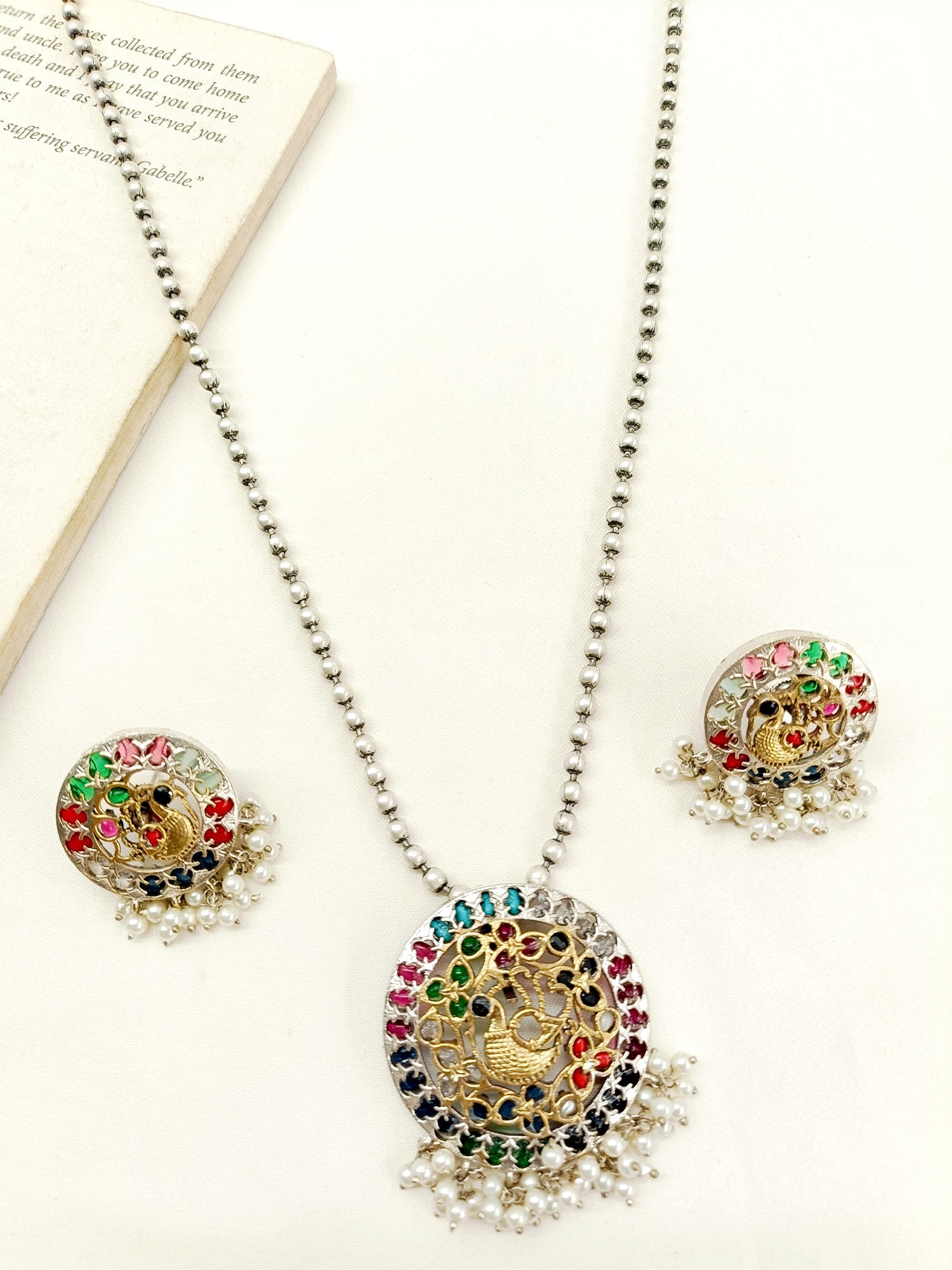 Laxmi Multi Colour Oxidized Pendant Set