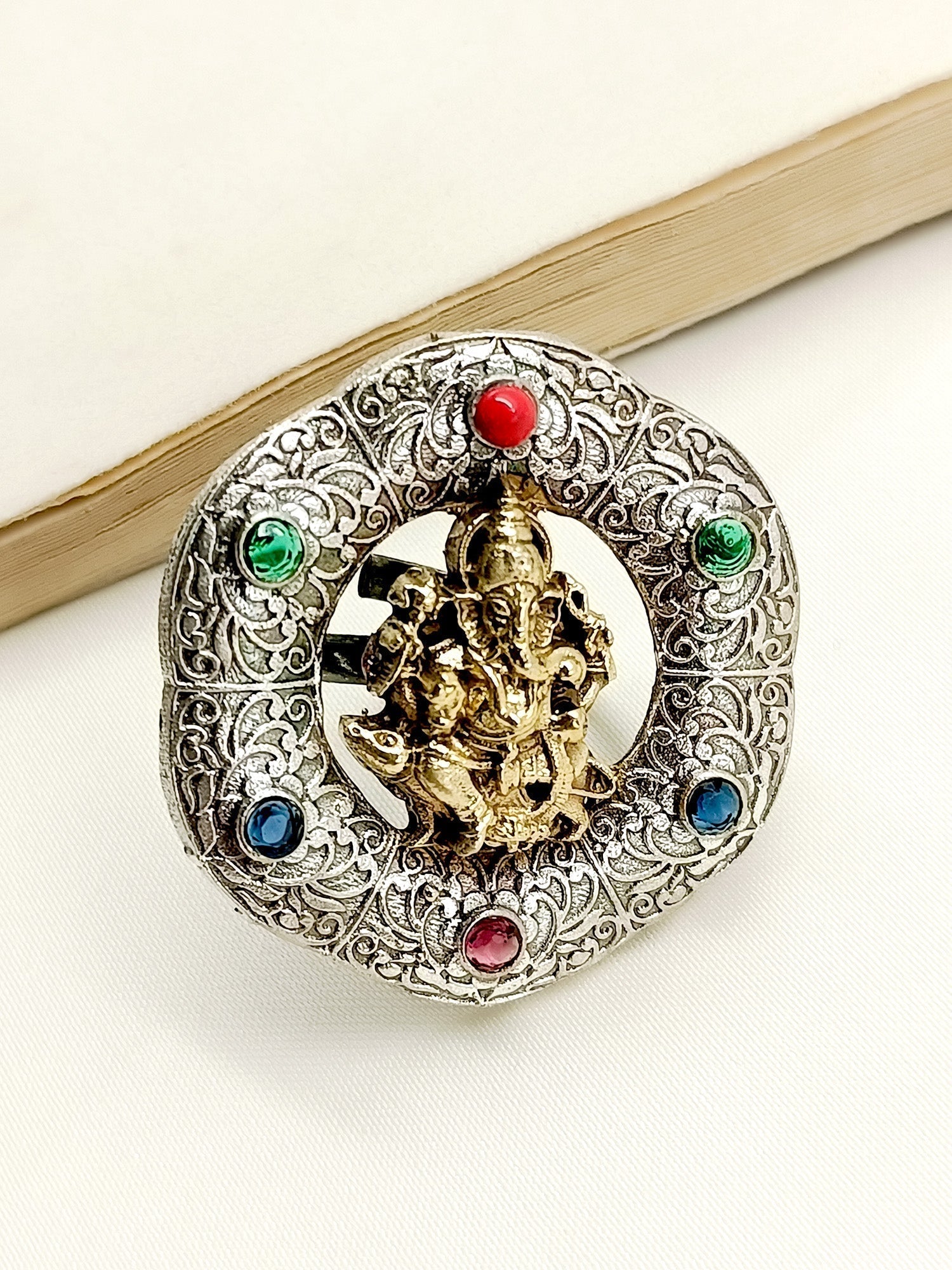 Kamakya Multi Colour Ganesh Ji Oxidized Finger Ring - qivii