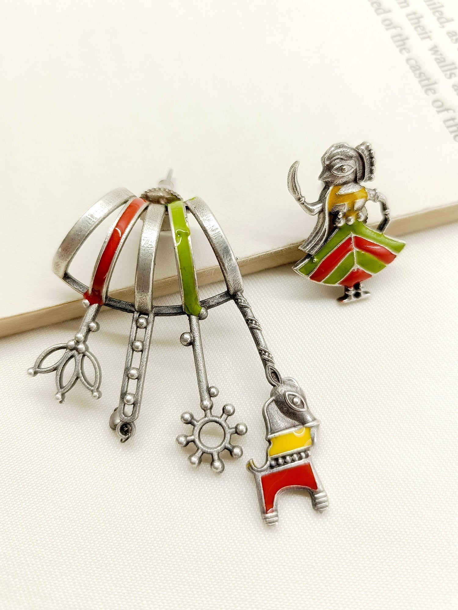 Falak Multi Colour German Silver Oxidized Earrings - qivii