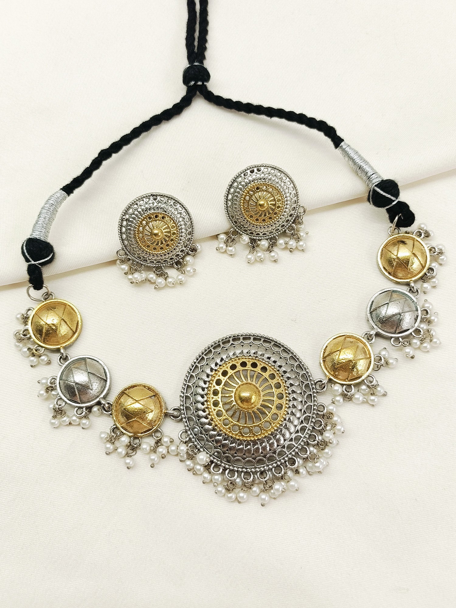Ellora Plain Oxidized Necklace Set
