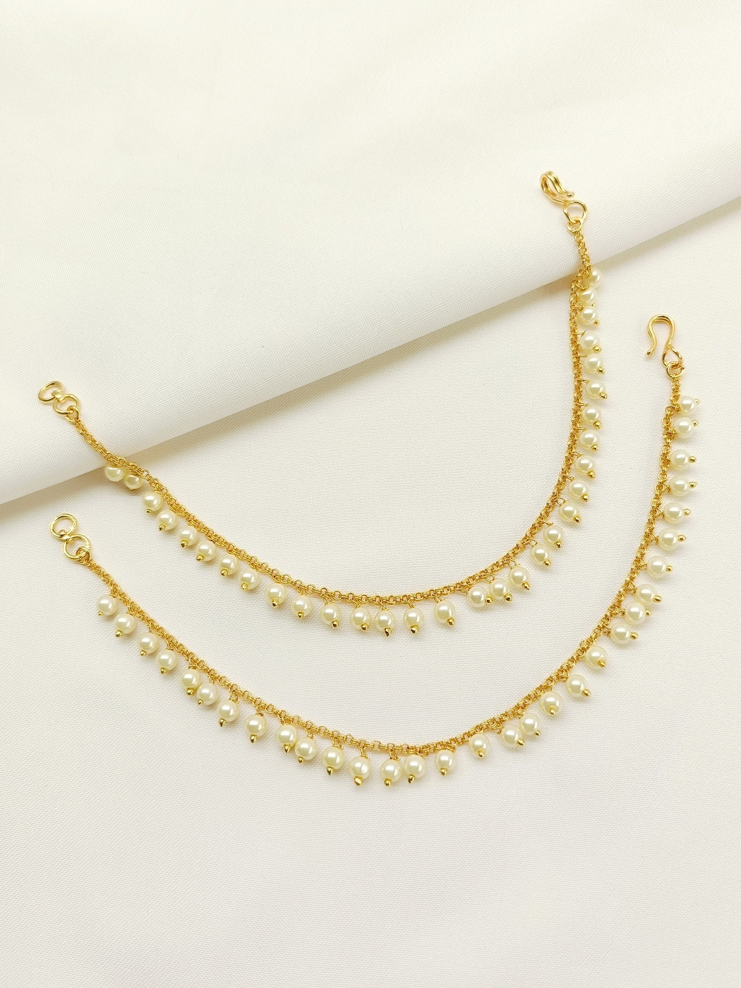 Dhwani Cream Gold Plated Ear Chain - qivii