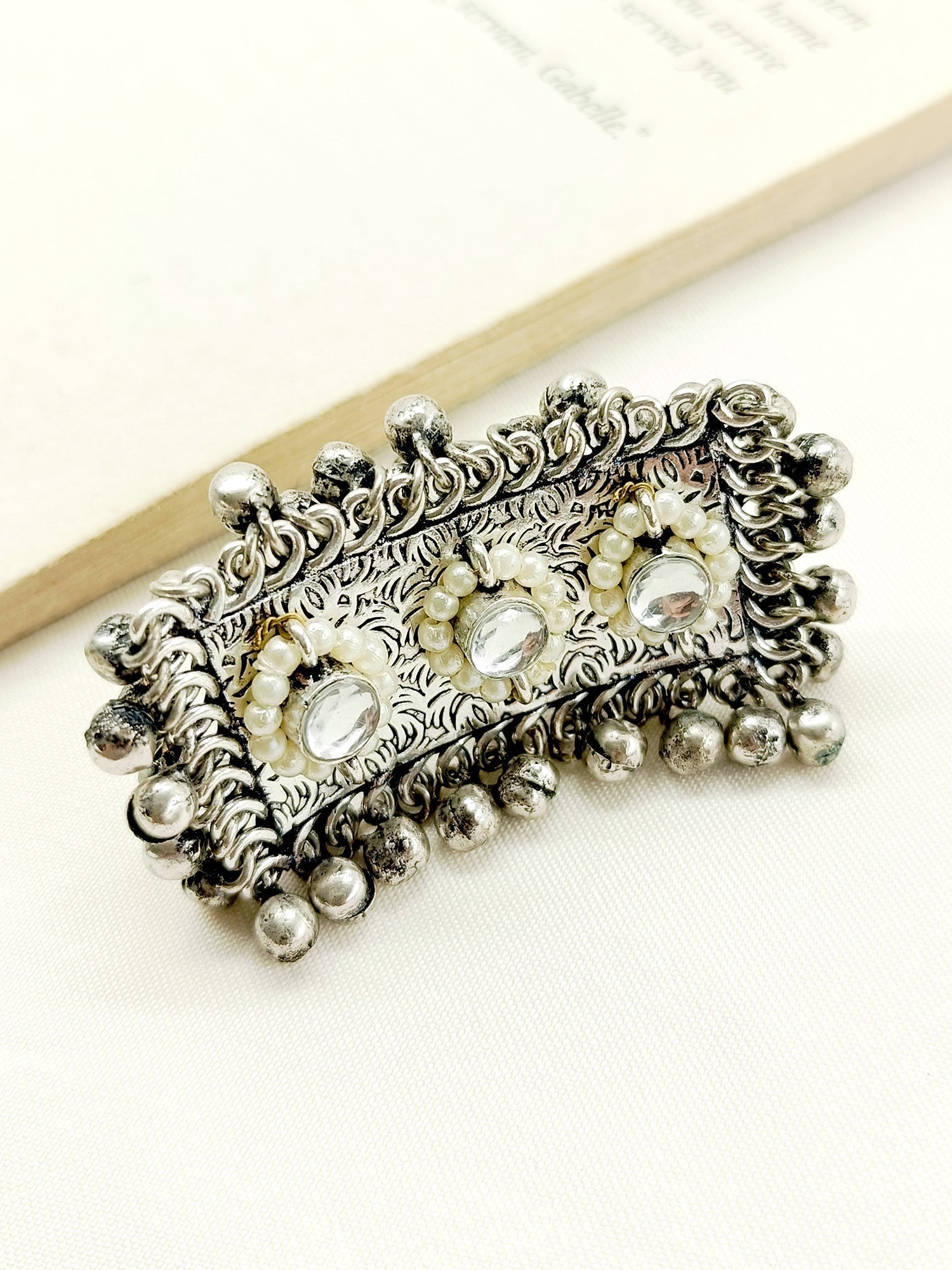 Farheen White Oxidized Finger Ring - qivii