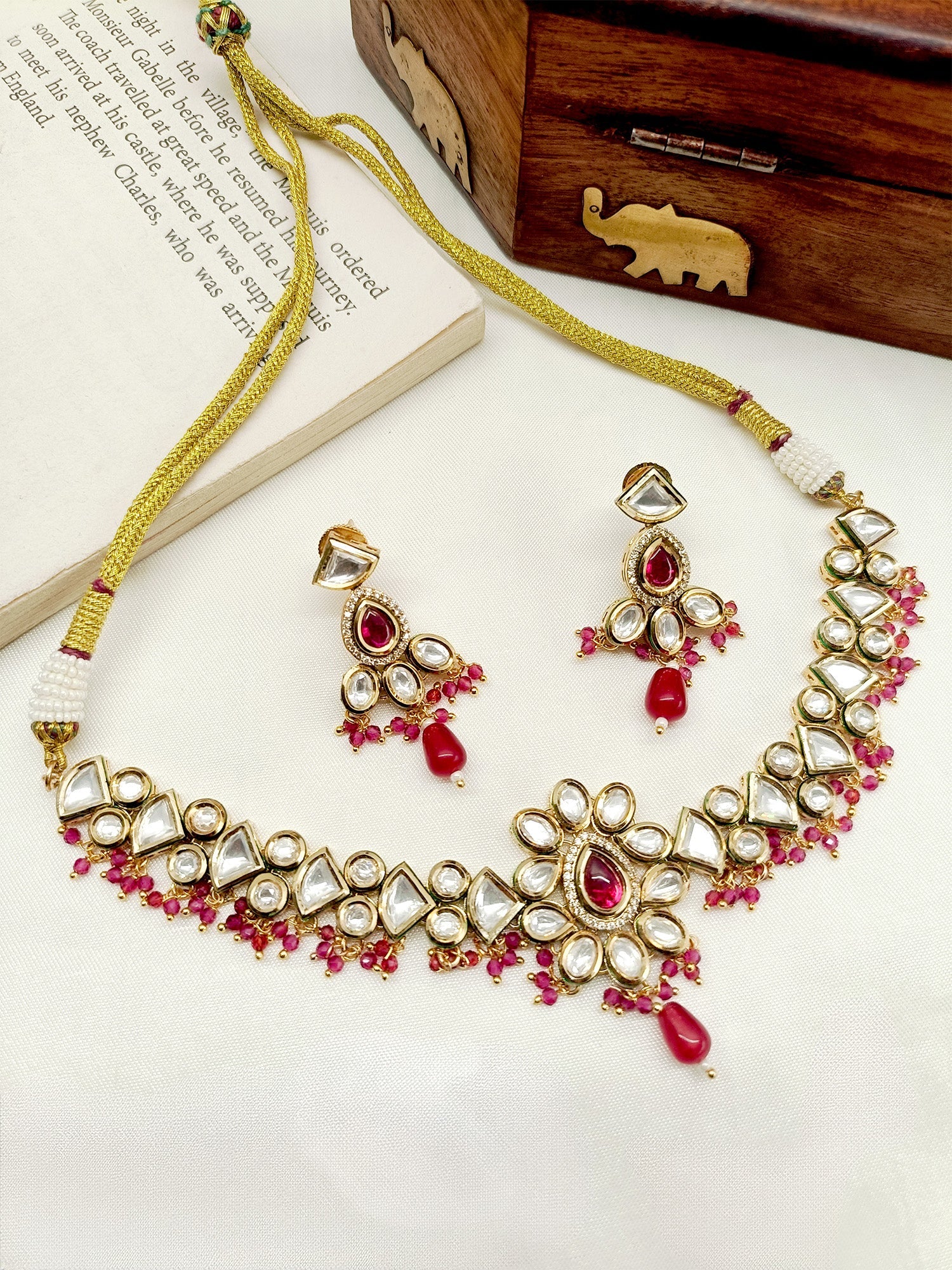 Dhanshika Ruby Kundan Necklace Set - qivii