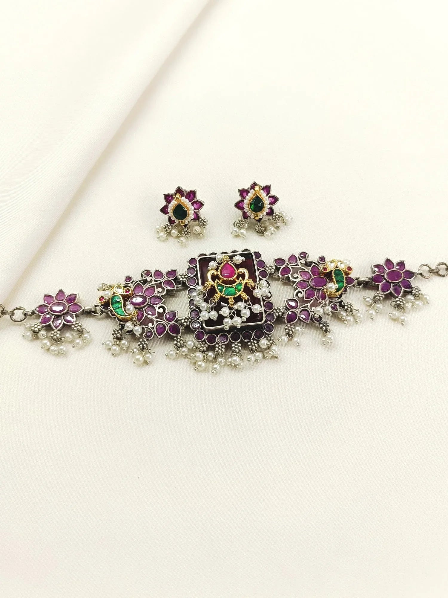 Camila Ruby Oxidized Choker Set