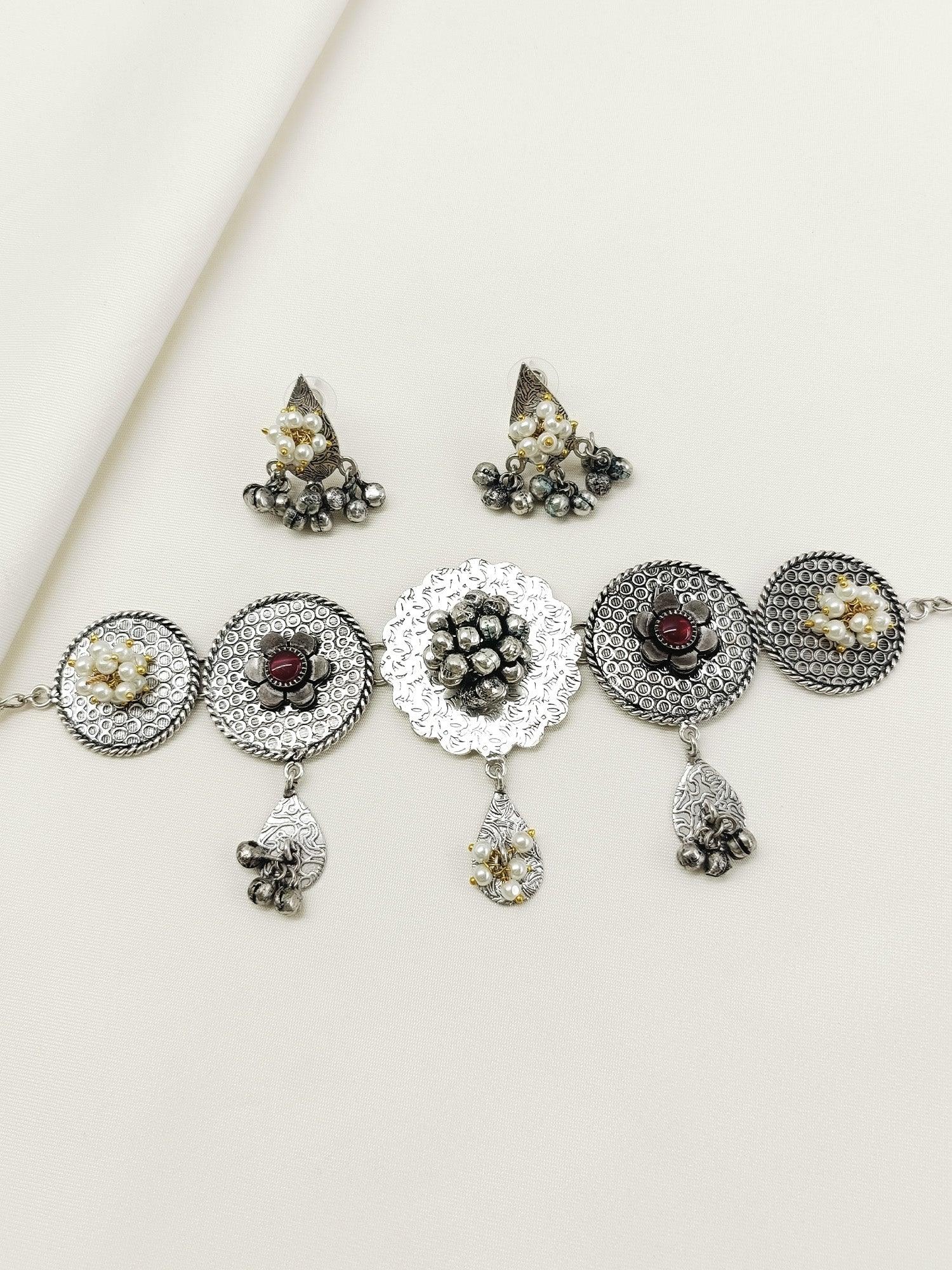 Xanvika Ruby Oxidized Choker Set