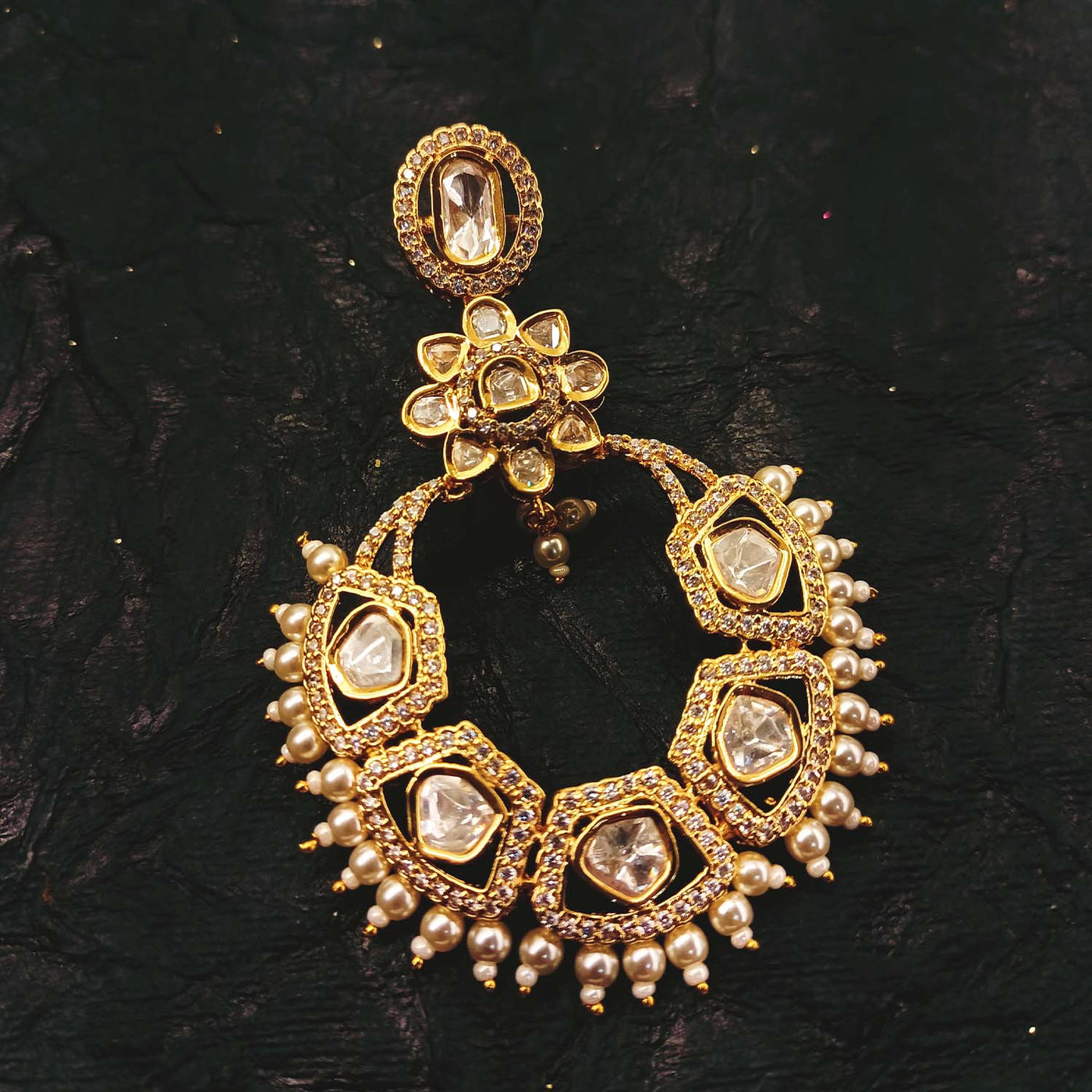 Aarushi Pearl White Gold Plated Kundan Earrings