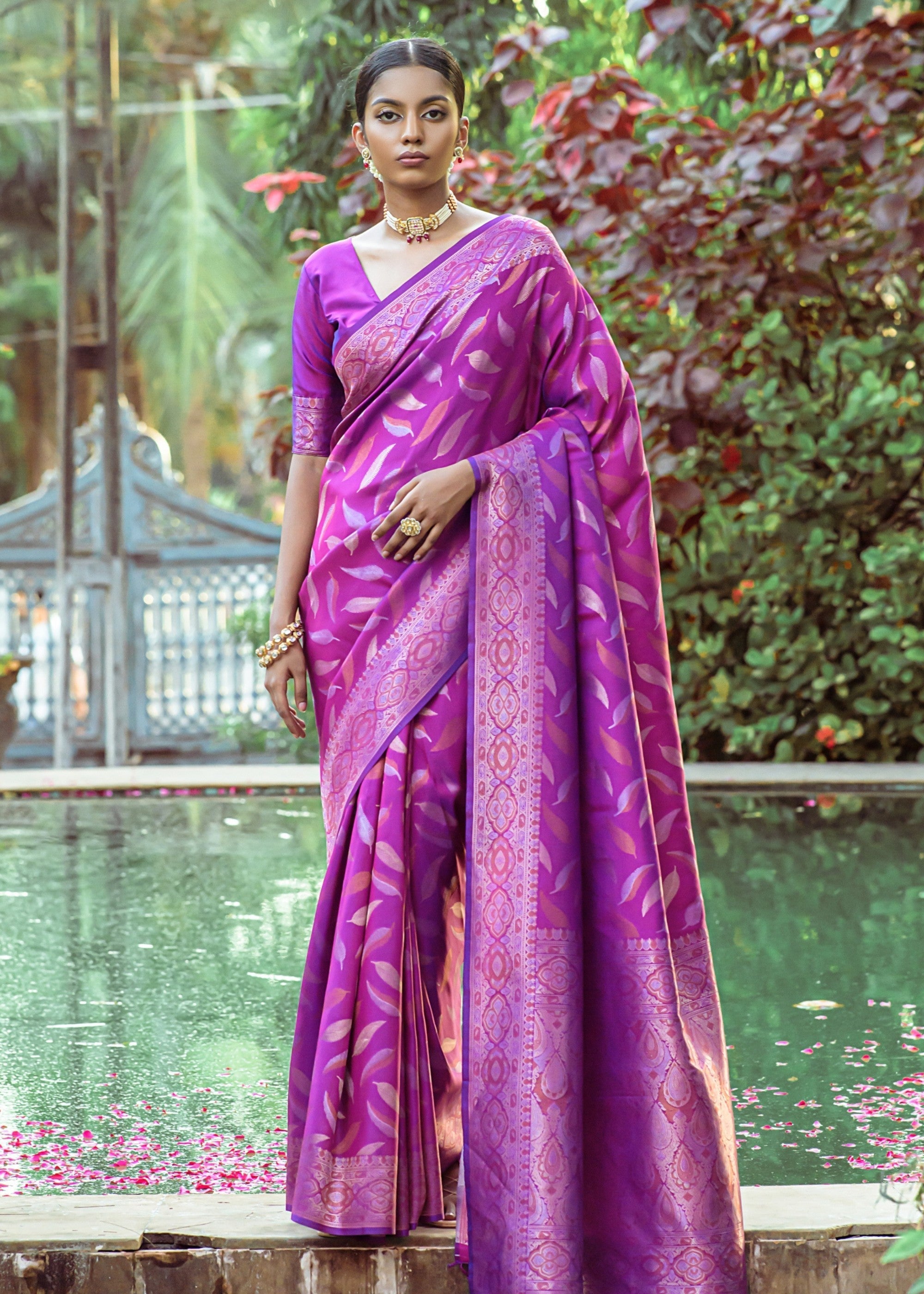 Electric Purple Zari Woven Silk Saree - qivii
