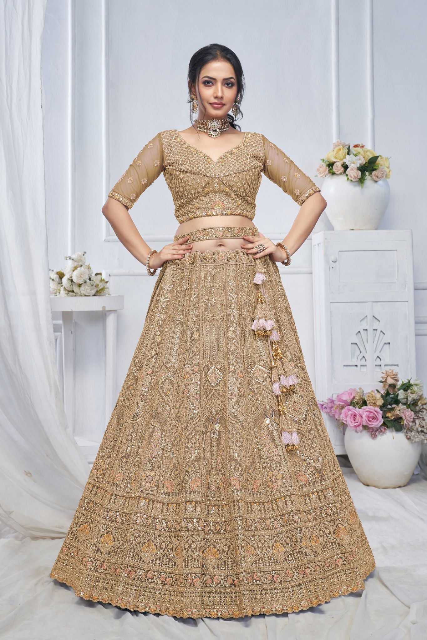 Royal Grandeur Bridal Brown Lehenga - qivii