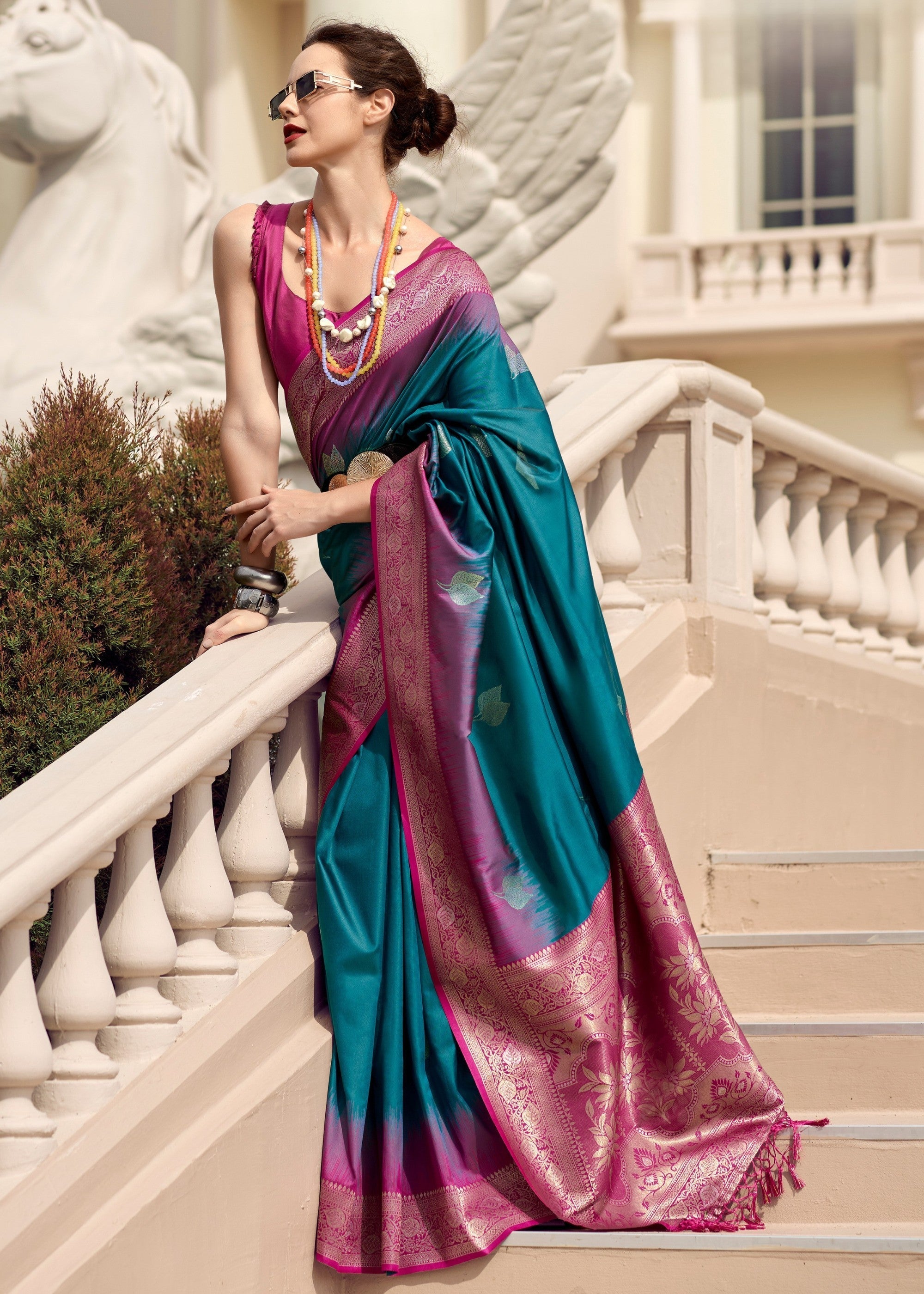 Aegean Blue Soft Silk Saree with Amazing Zari Weaving : Top Pick - qivii