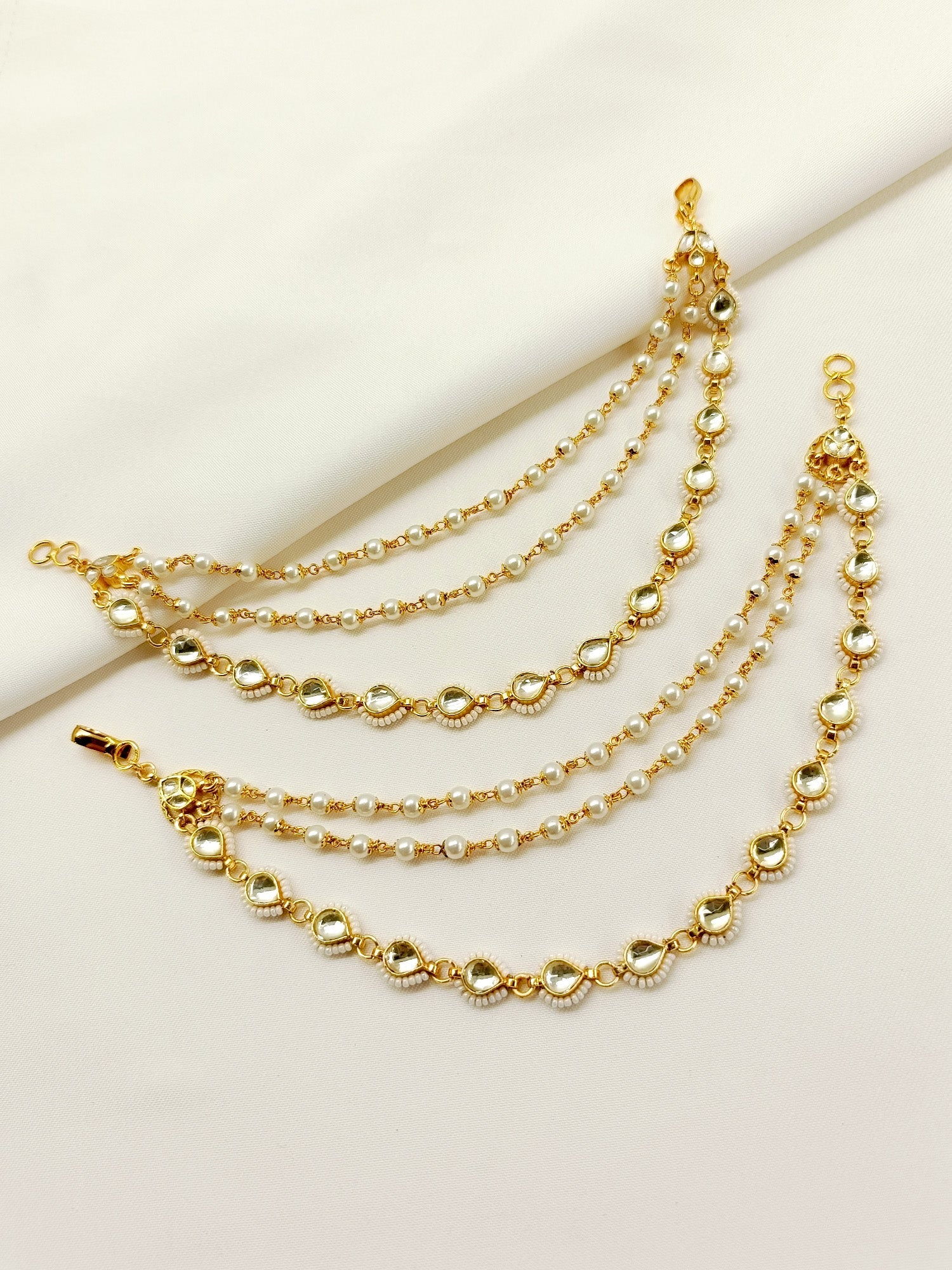 Neeta White Traditional Ear Chain