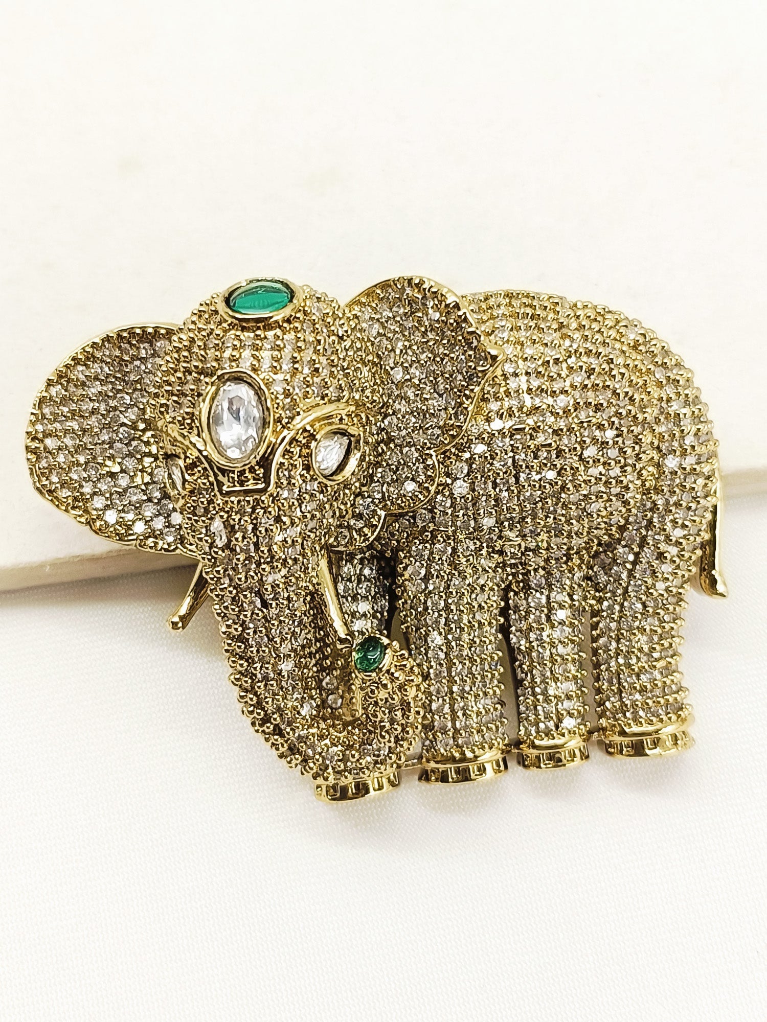 Rajveer Green Elephant Brooch