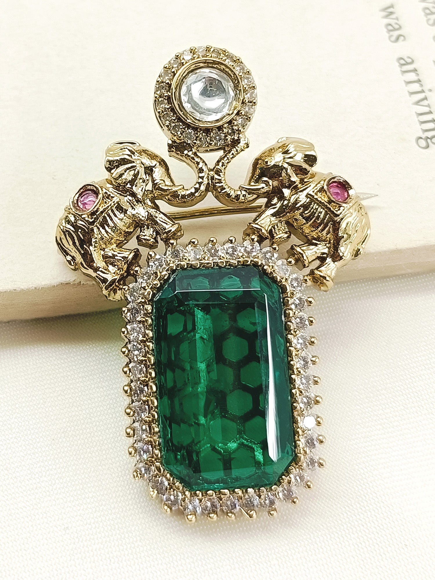 Olena Green Elephant Brooch