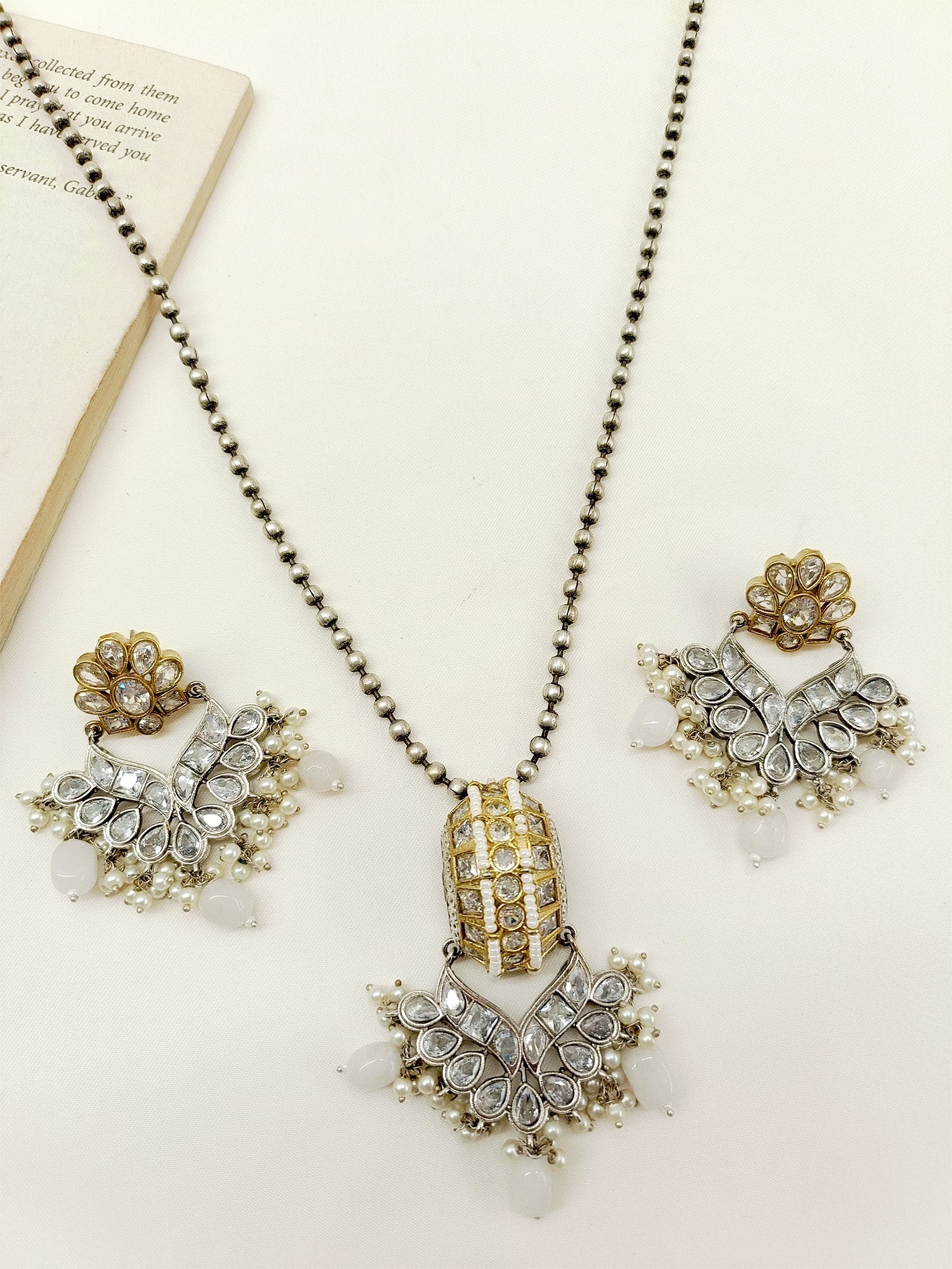 Anita White German Silver Oxidized Pendant Set