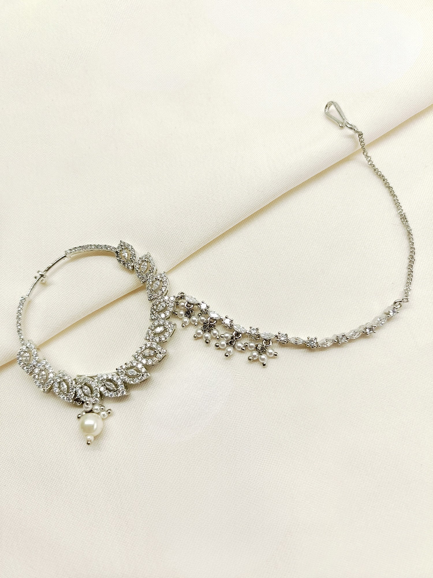 Kaikayi White American Diamond Nath - qivii