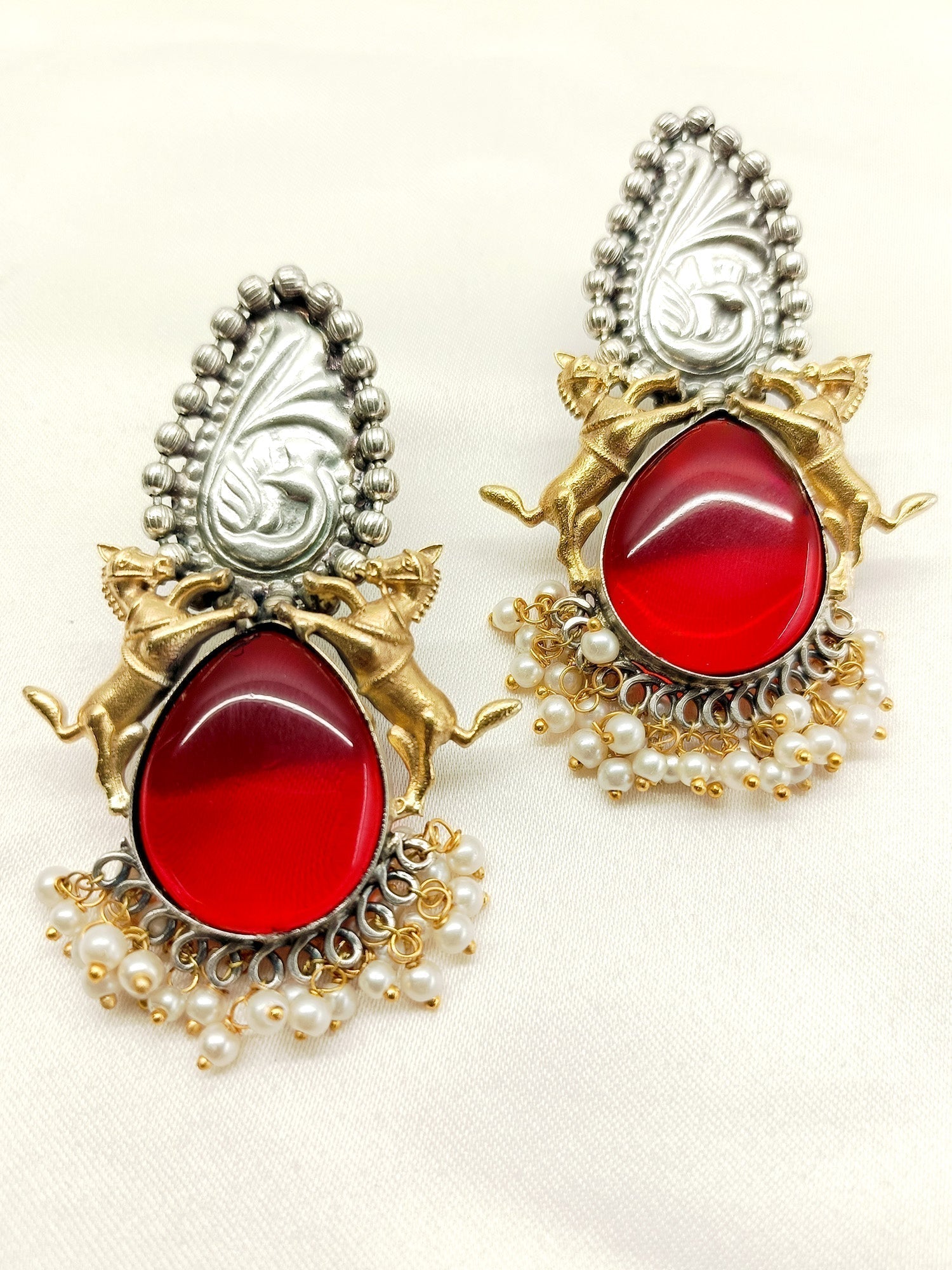 Roshan Maroon Oxidized Earrings - qivii