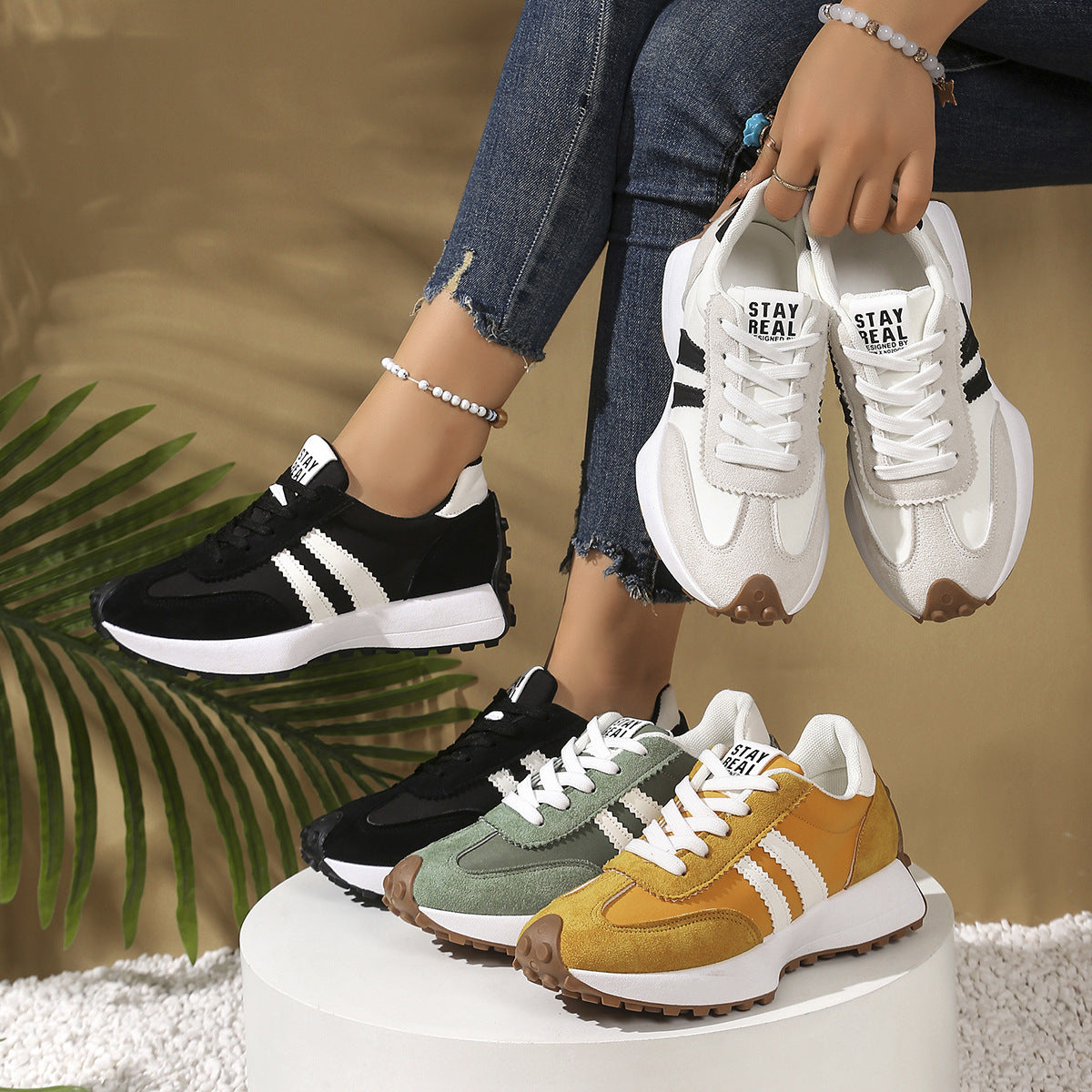 Women's Athena Curve Chunky Retro Runner Sneakers – Extended-Size Vintage Dad Walking Shoes with Sculpted Waist (US 5–11.5)