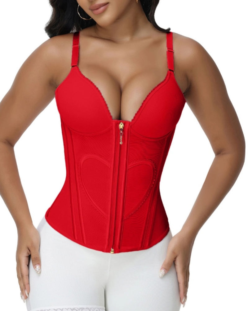 Shapshe® Fajas Colombianas Love Pattern Corset Top Zipper Waist Trainer - By Qivii