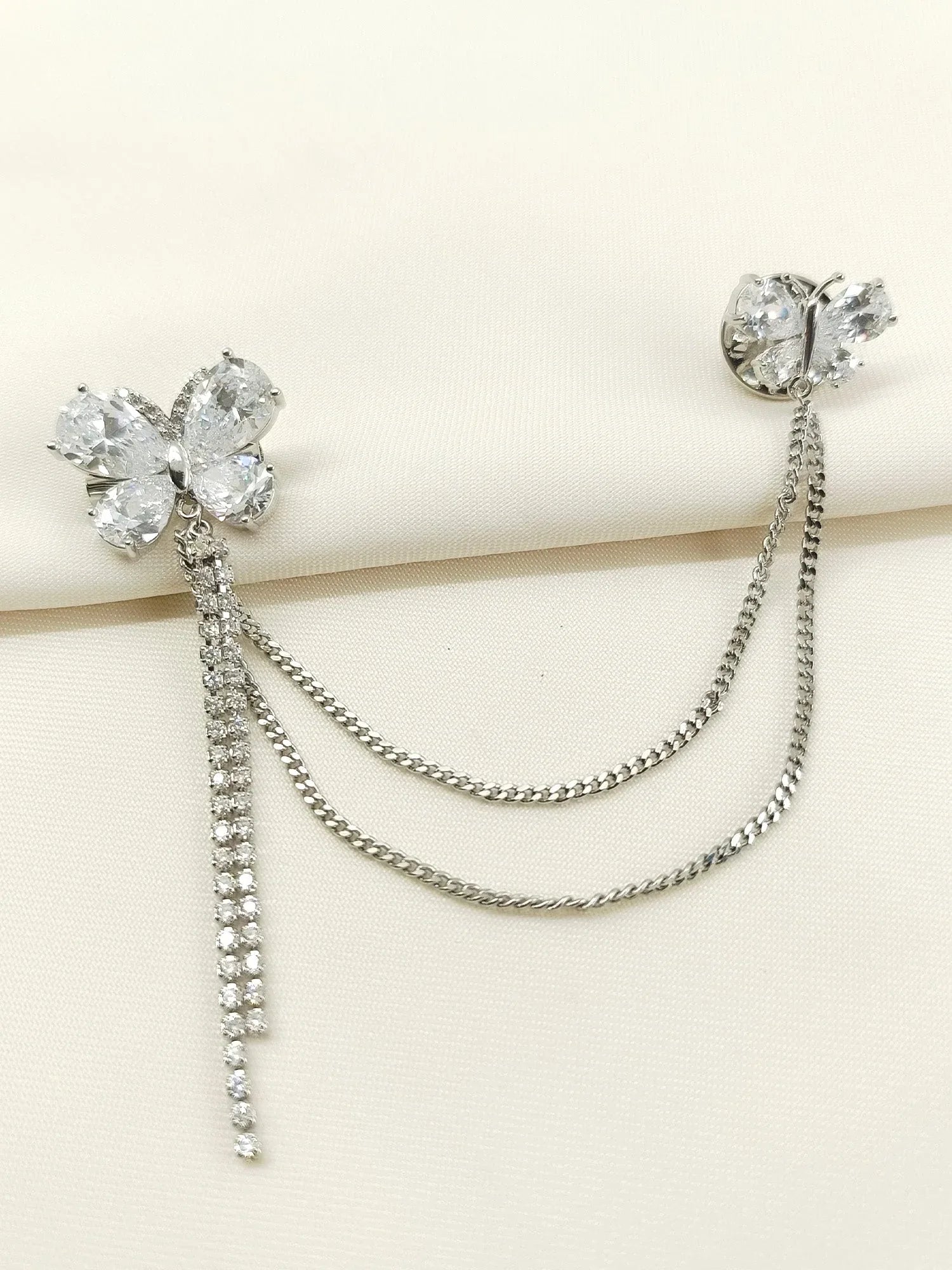 Nainsi Silver Butterfly Brooch Pin With Chain