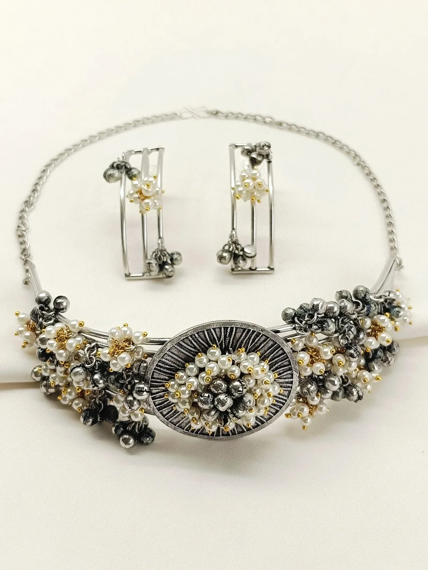 Jayanti White Pearl Oxidized Choker Set