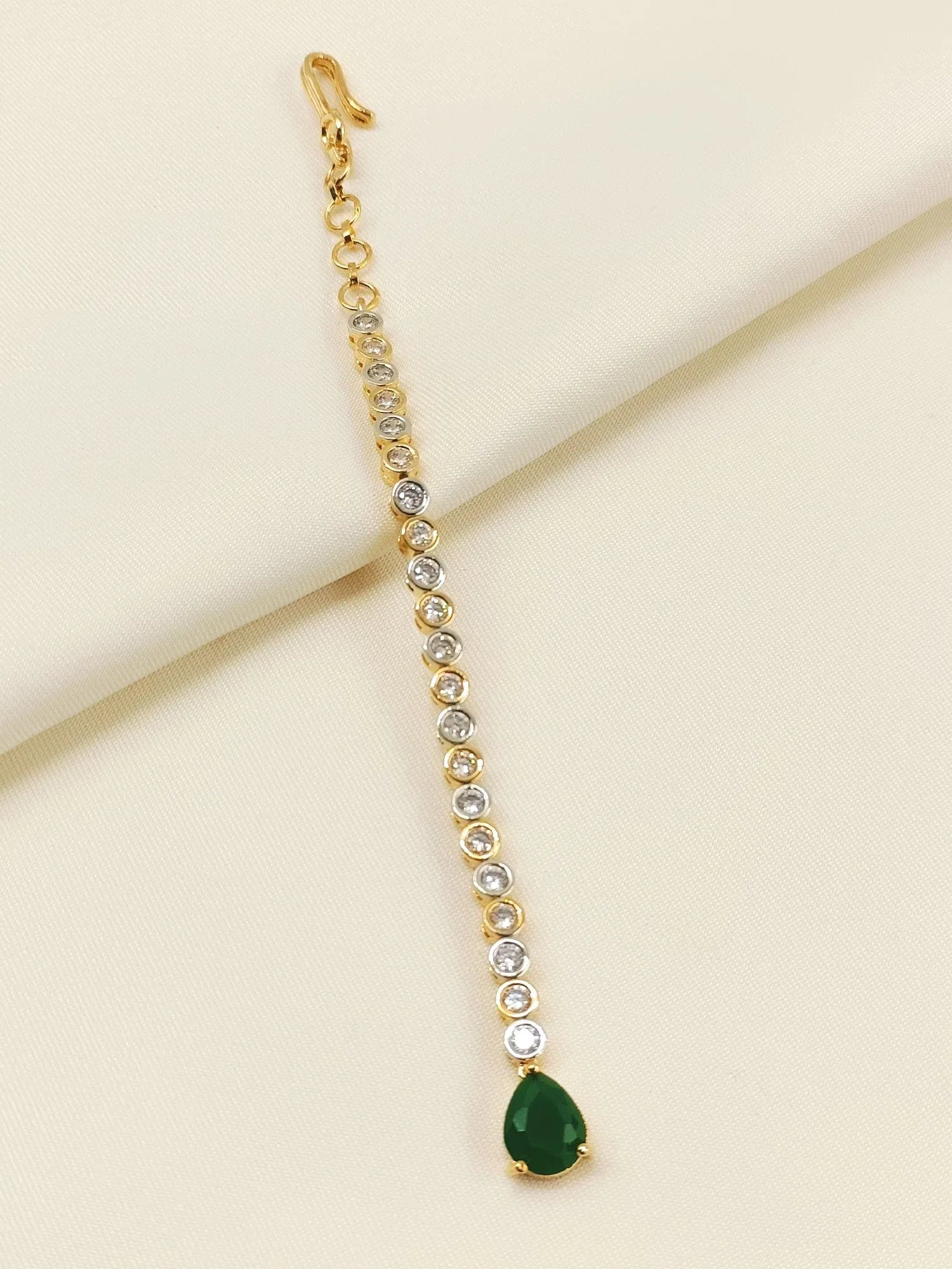 Vrisha Green American Diamond Teeka