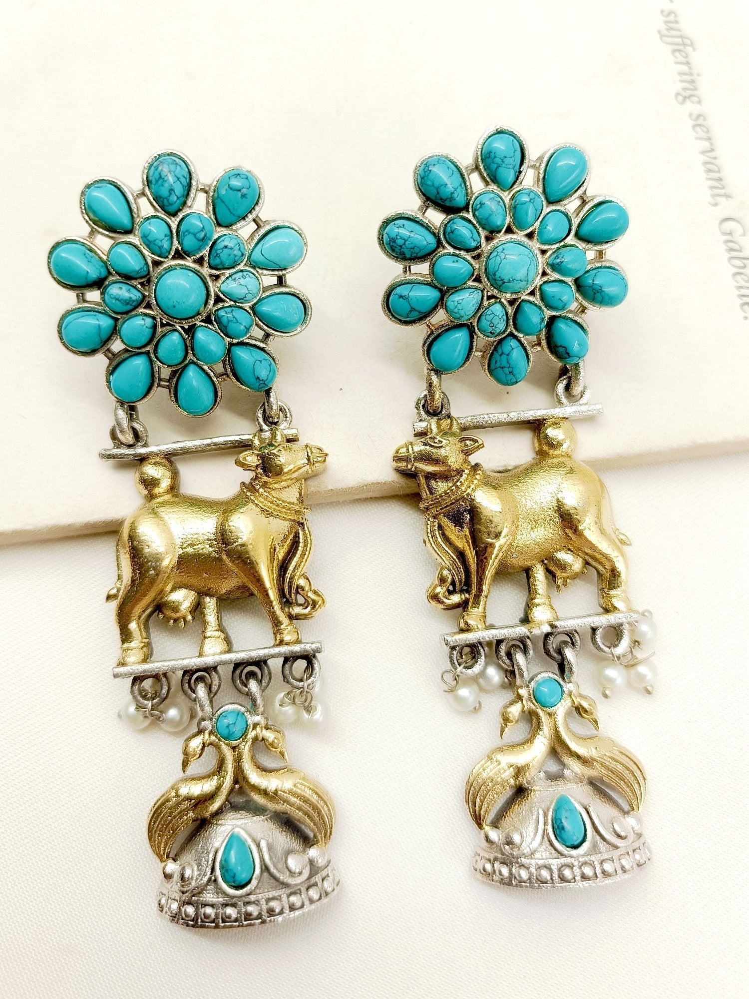 Mridwal Firozi Oxidized Earrings - qivii